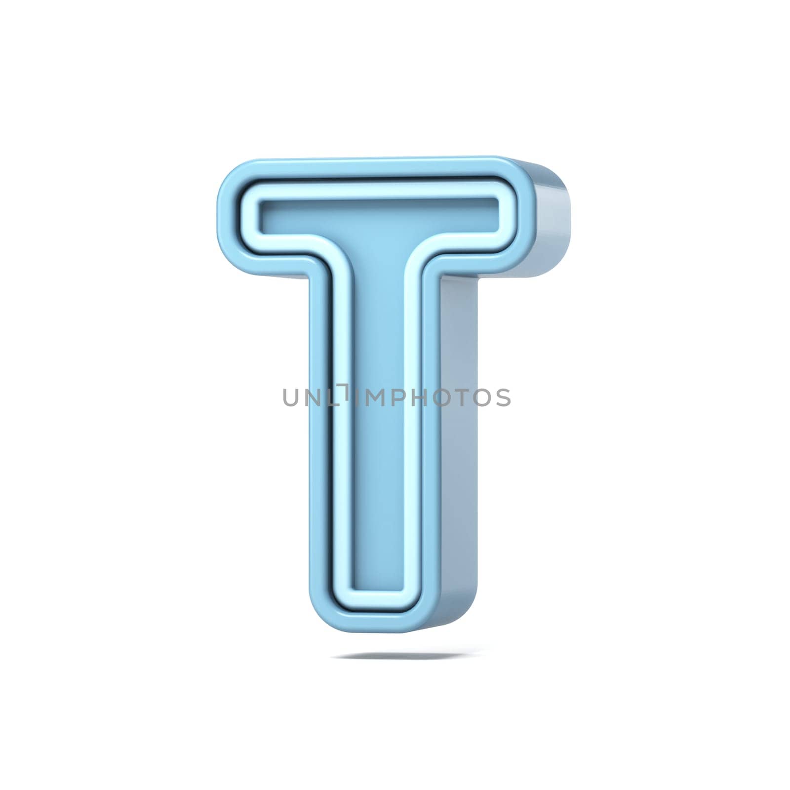 Pastel blue font Letter T 3D rendering illustration isolated on white background