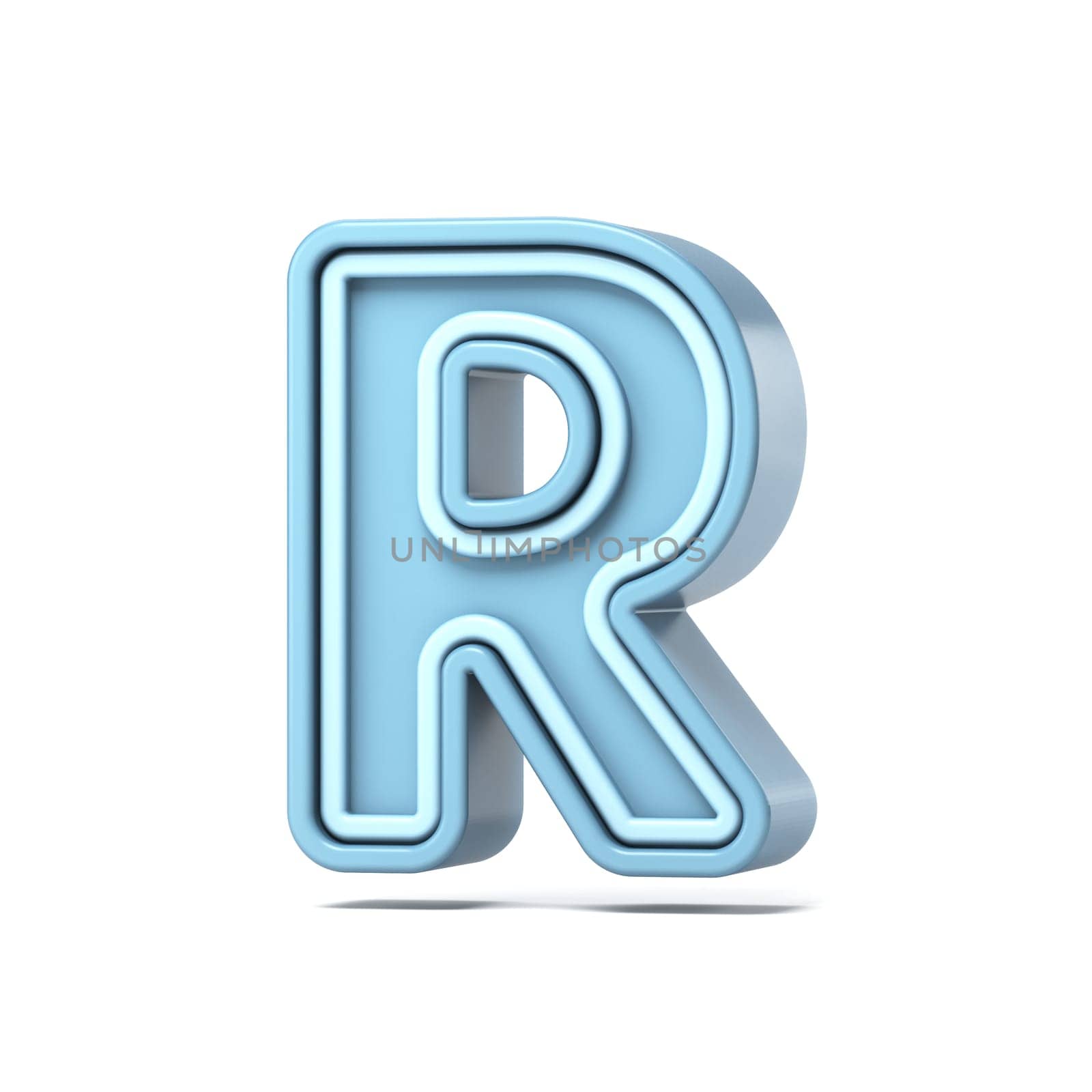 Pastel blue font Letter R 3D rendering illustration isolated on white background
