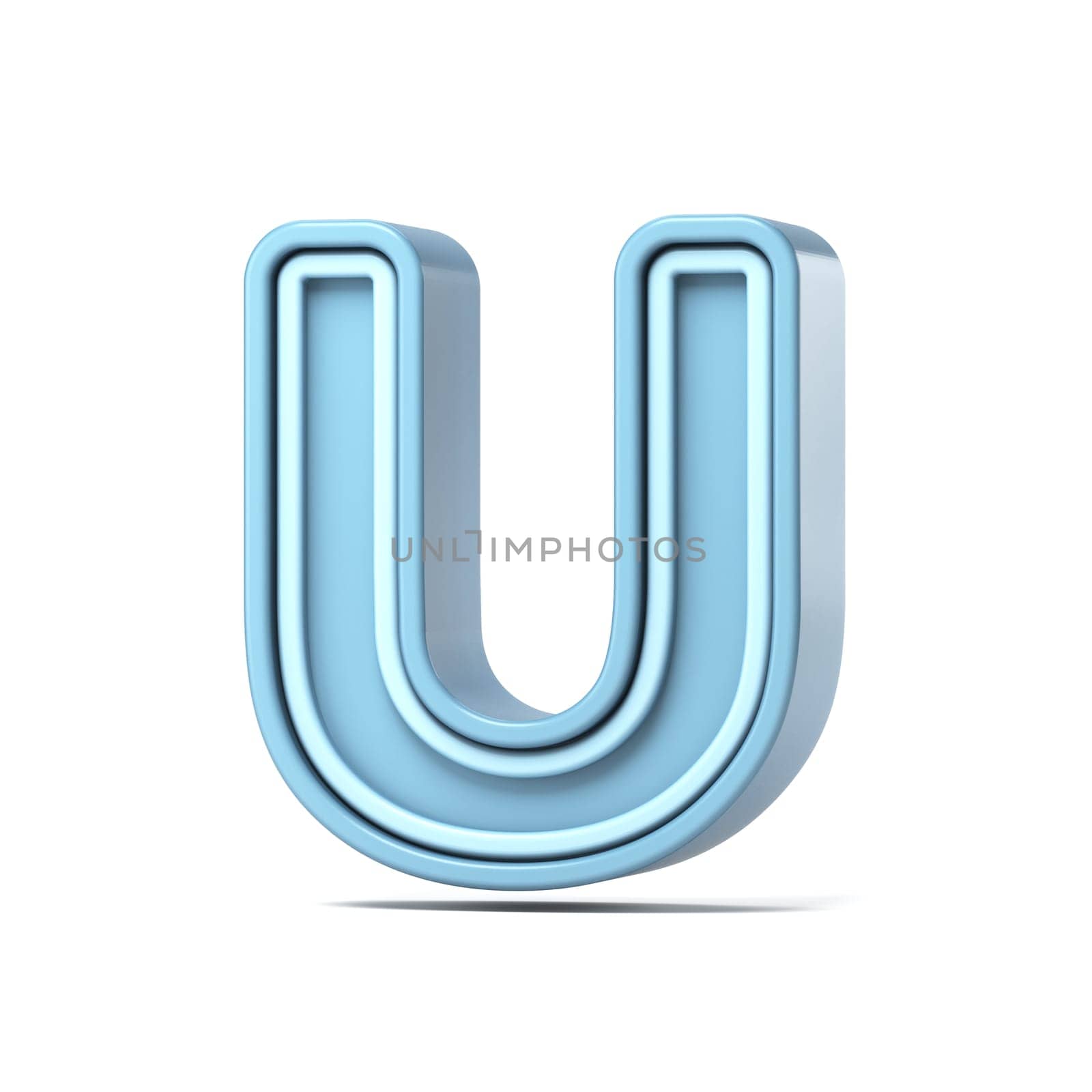 Pastel blue font Letter U 3D rendering illustration isolated on white background
