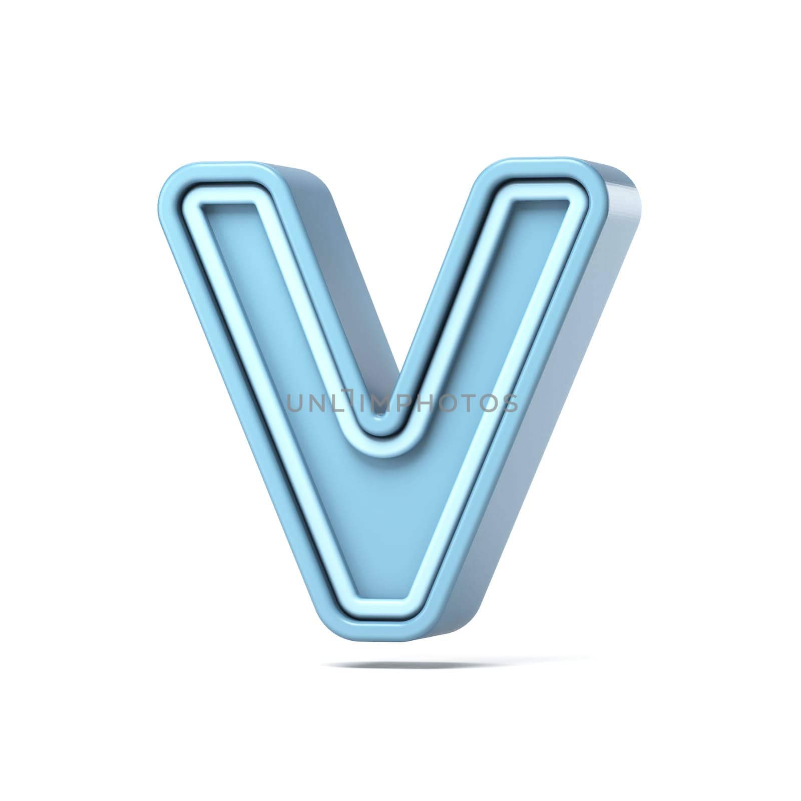 Pastel blue font Letter V 3D rendering illustration isolated on white background