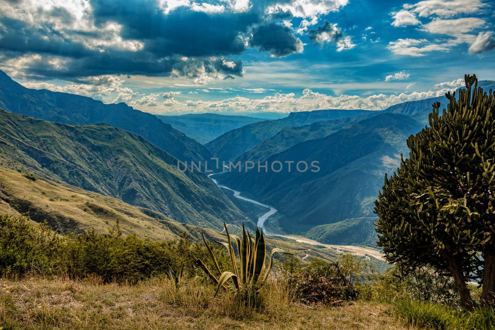 Chicamocha, second-largest canyon worldwide, steep sided canyon carved by the Chicamocha River. Santander department. Colombia wilderness landscape. Canyon is one of the treasures of Colombia