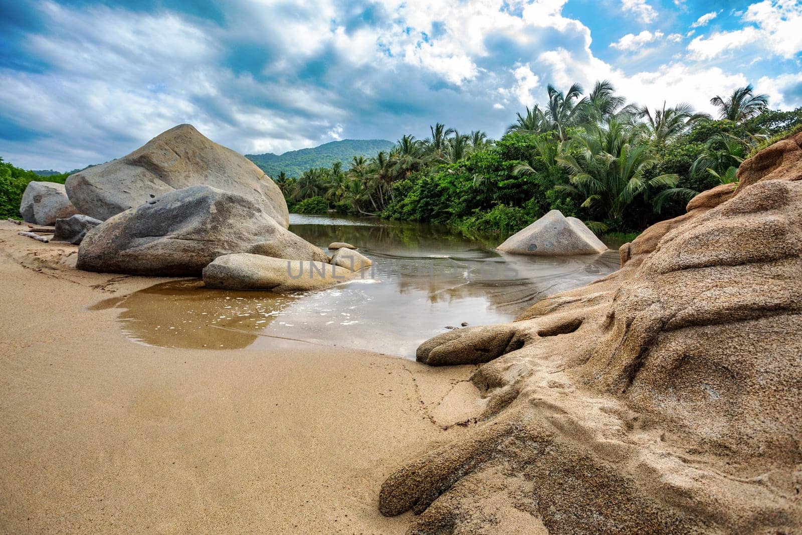 Most beautiful Caribbean beach, Playa Arenilla in Tayrona National Park, Colombia wild nature landscape