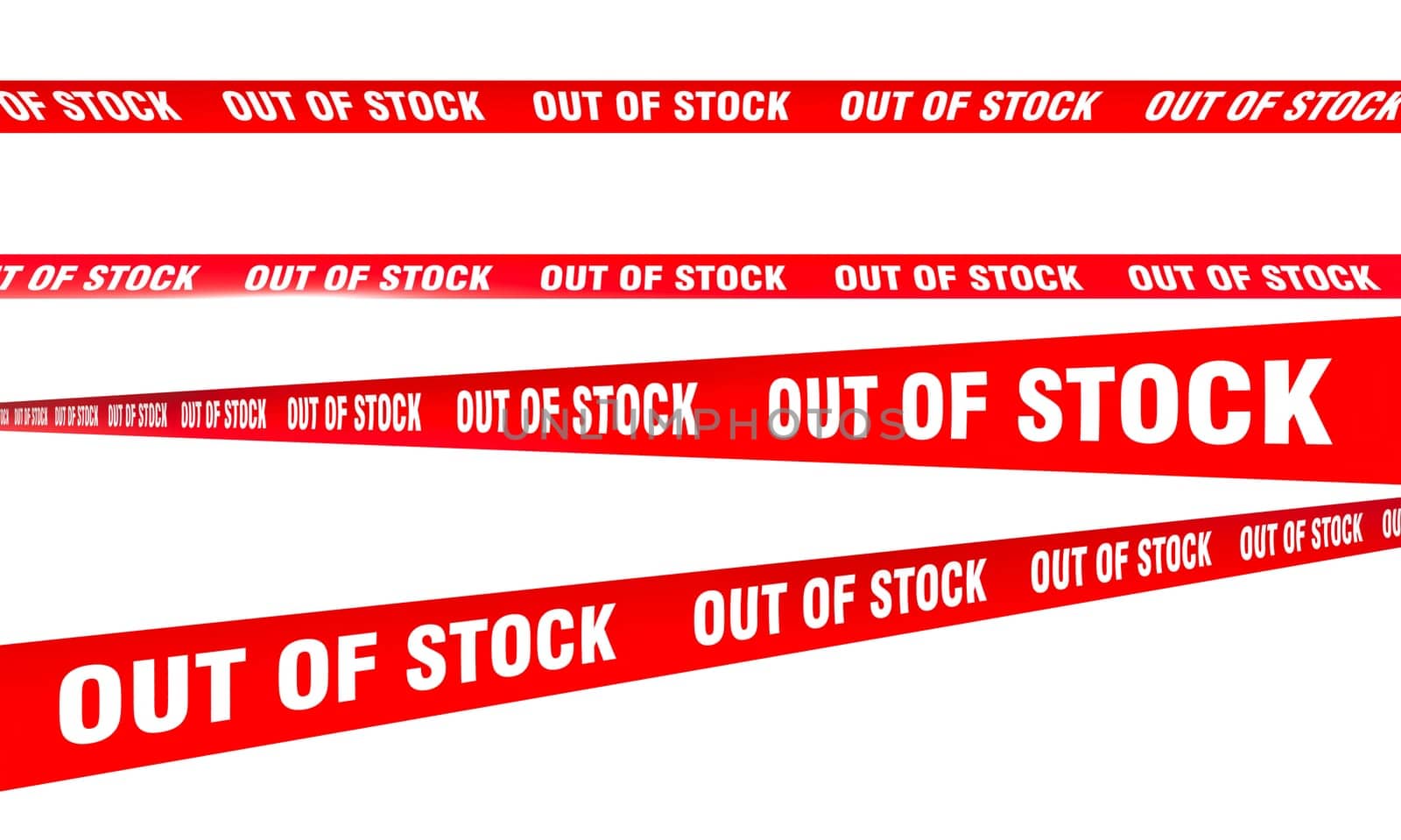 Red out of stock banner across  transparent backdrop 3d