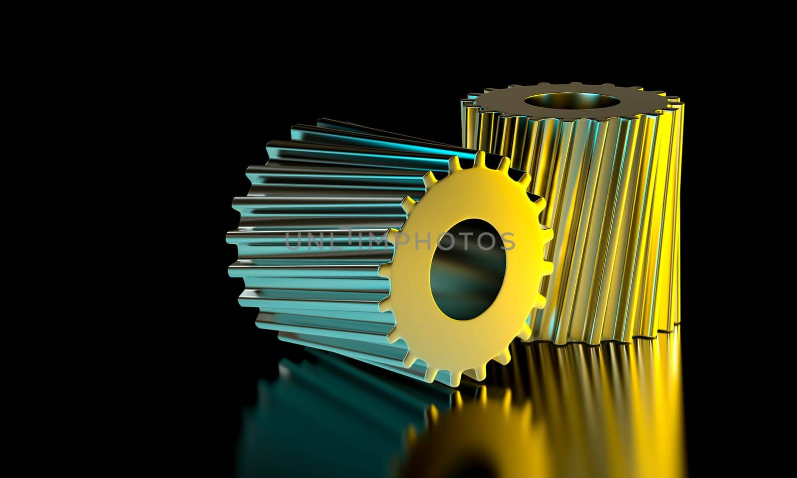 Gold silver gear  reflective surface 3d render