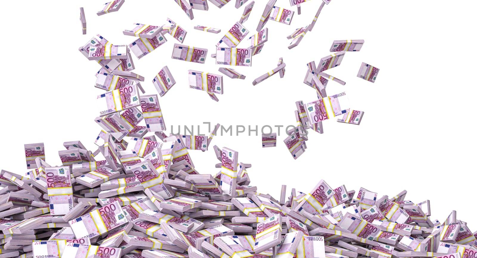 500 euro banknotes falling  gathering isolated  transparent background