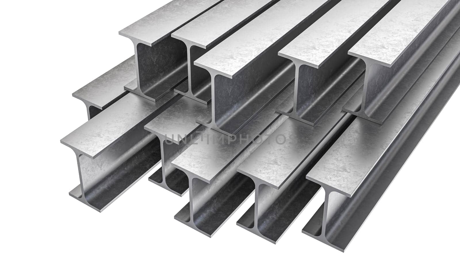 3d render  metal steel beams isolated white background