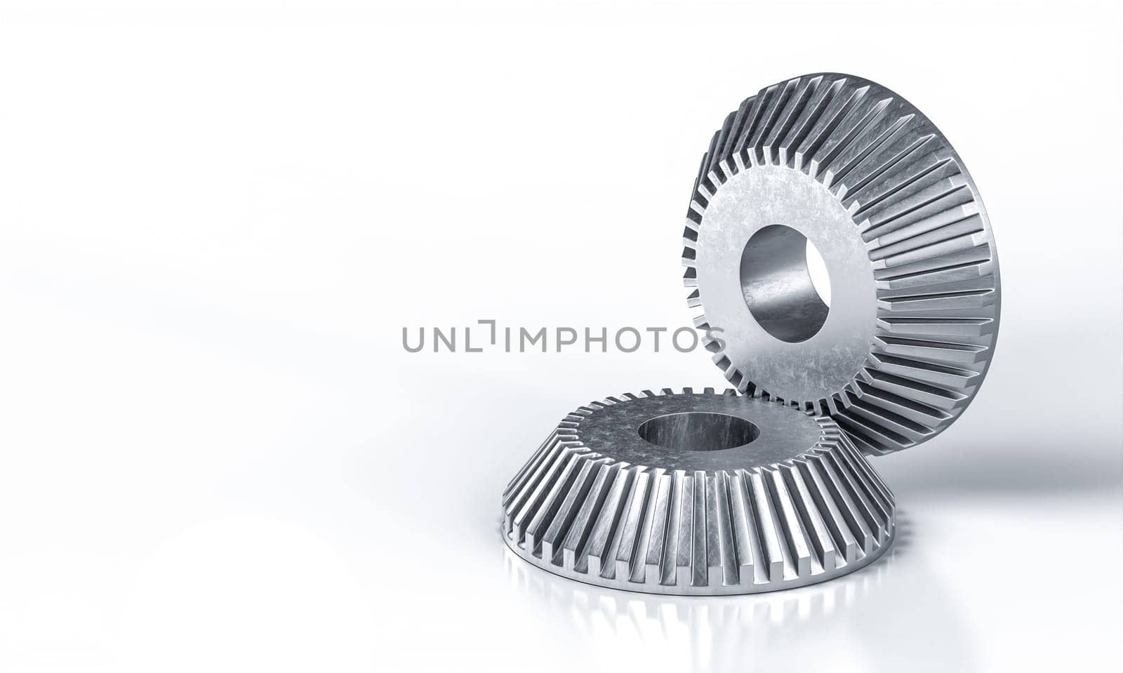 Two metal gears  interlocking  each other  white background 3d