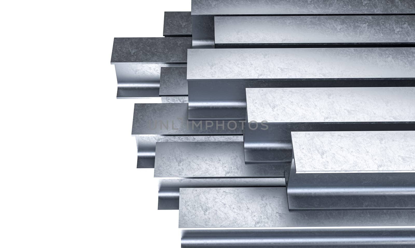 Metal bars  beam stacked further processing isolated background