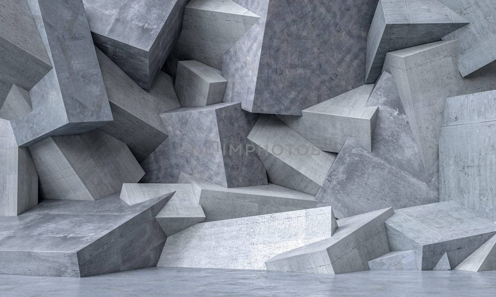 Abstract concrete geometric shapes are forming a background wall design