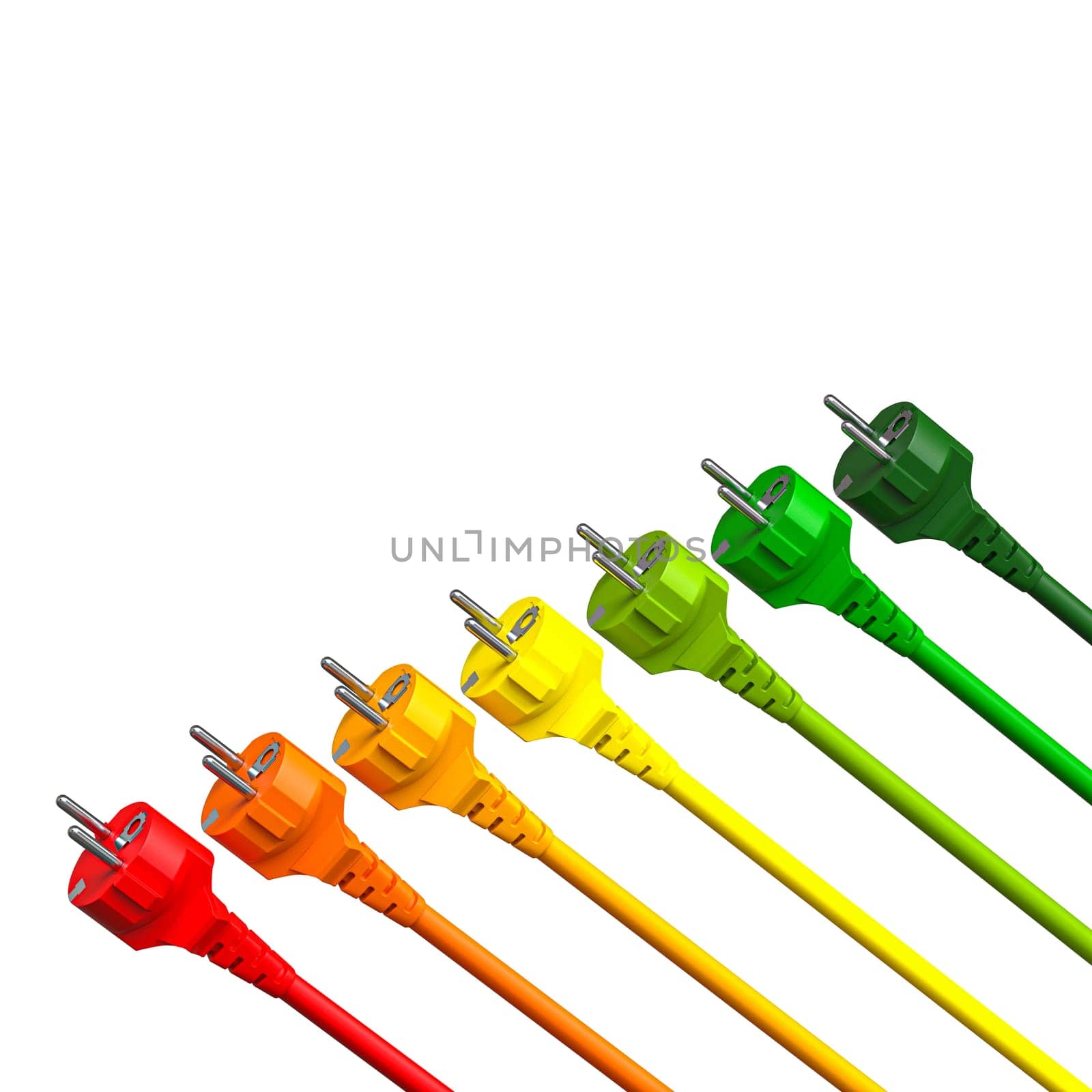 multicolored electrical plugs isolated backdrop 3d render energy,