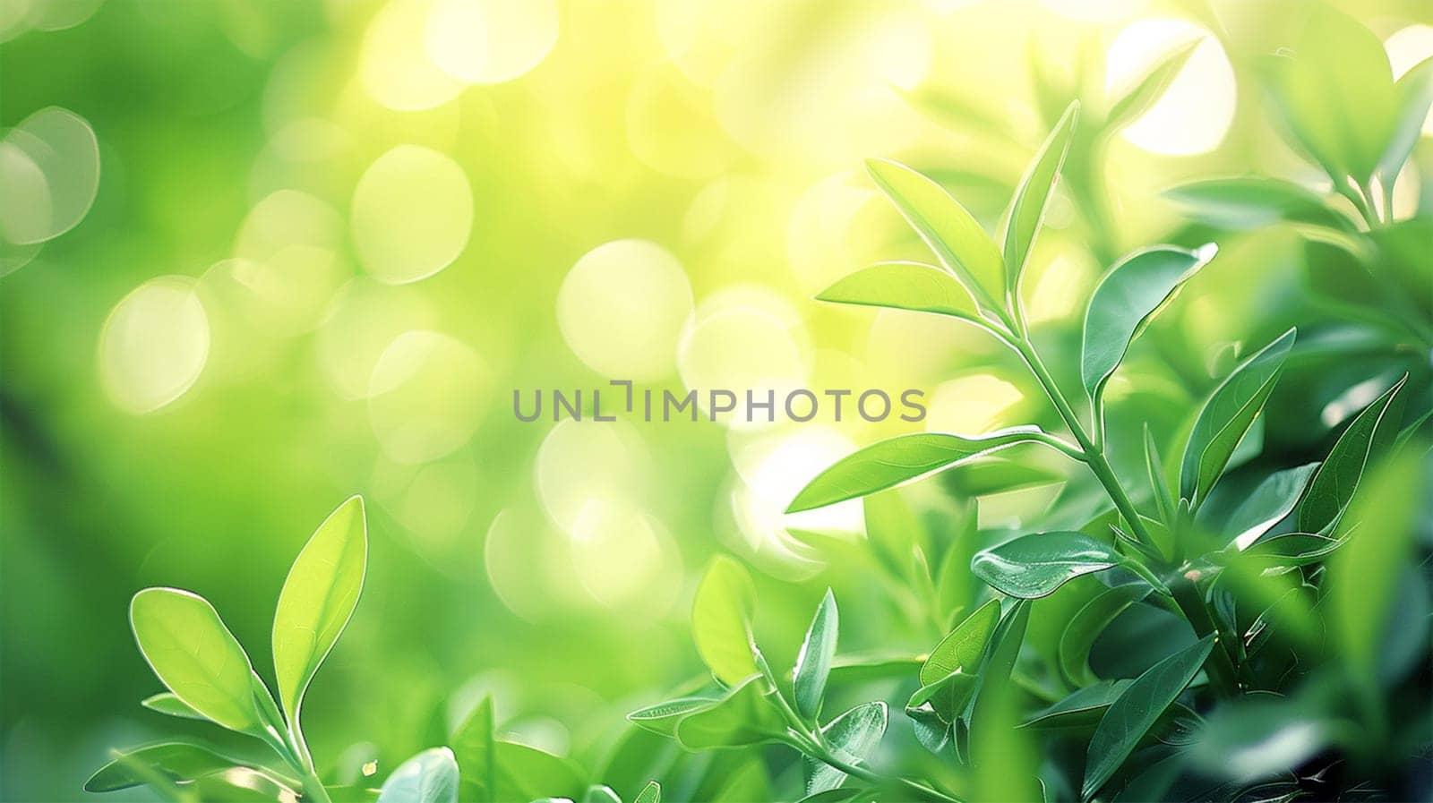 Fresh green leaves on a tree sway in the wind. Elegant green background of green leaves and bokeh. High quality, Copy space sunlight shining