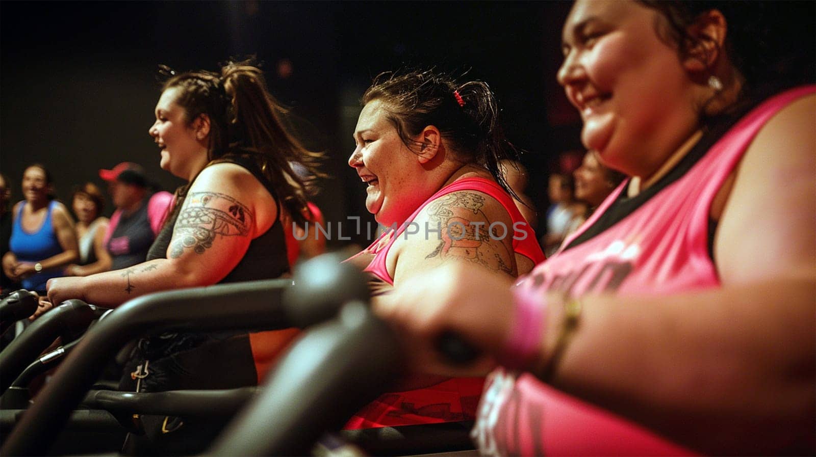 Overweight woman running at the gym. cute plump happy woman. Running on treadmill in fitness center. Exercise to achieve your weight loss goals. Overweight woman wearing sportswear, woman exercising in the gym.