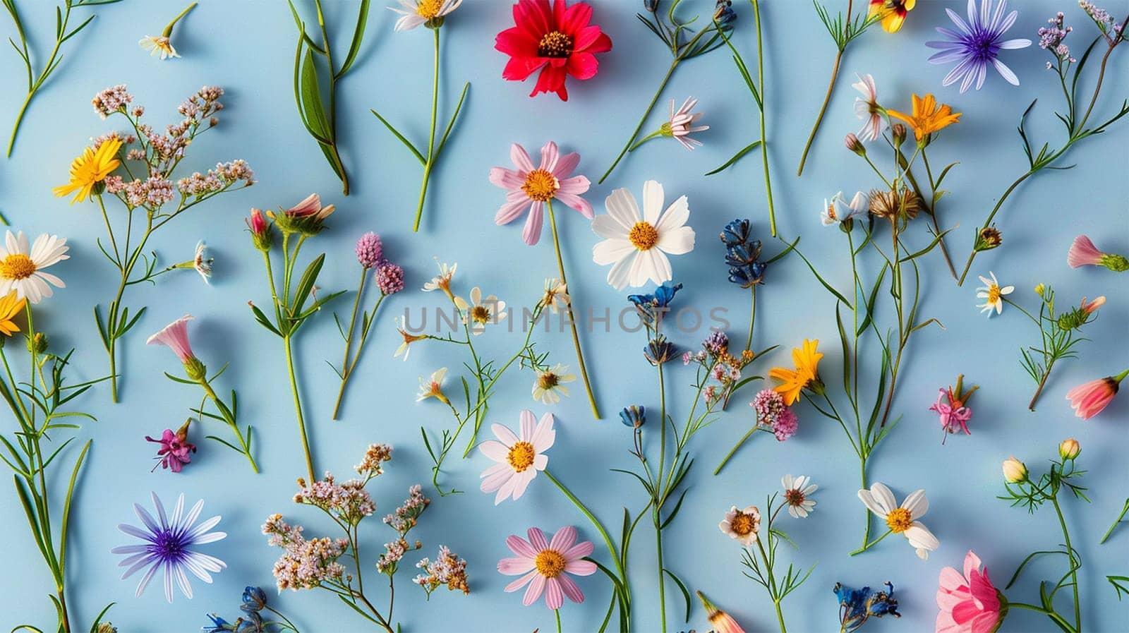 Beautiful spring nature background with lovely blossom, petal and bokeh on turquoise blue background , top view, frame. Springtime concept light blue
