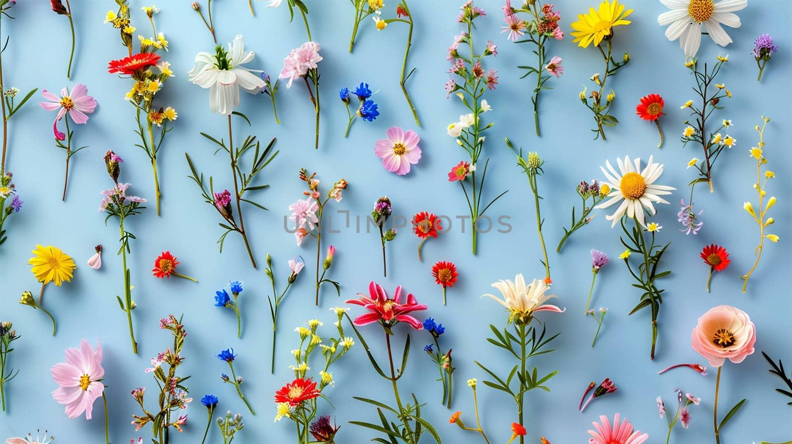 Beautiful spring nature background with lovely blossom, petal and bokeh on turquoise blue background , top view, frame. Springtime concept light blue