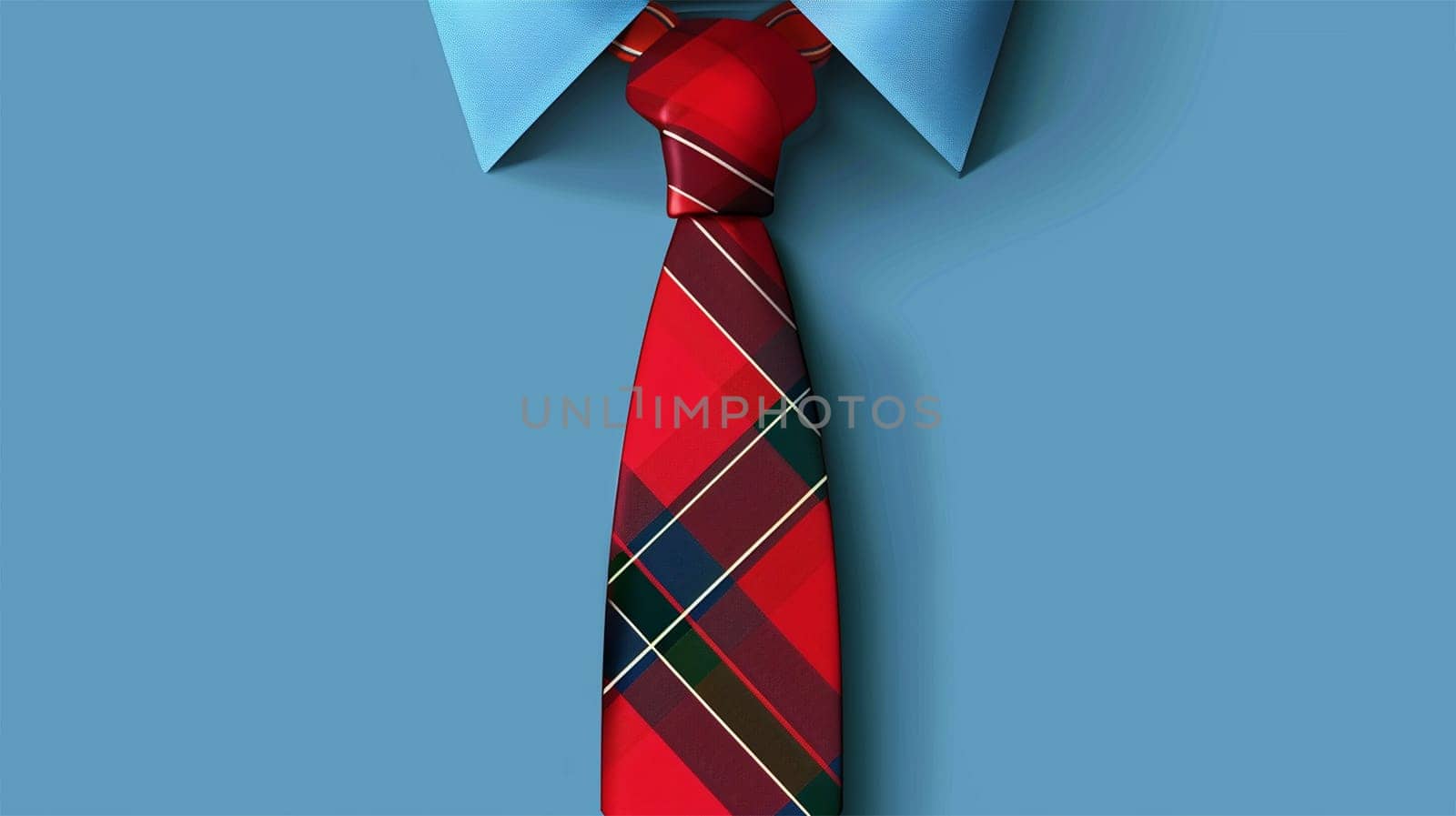 Happy fathers day concept. Top view of red tie on blue background t-shirt, on bright blue pastel background. Copy space top view. Happy Father's Day design