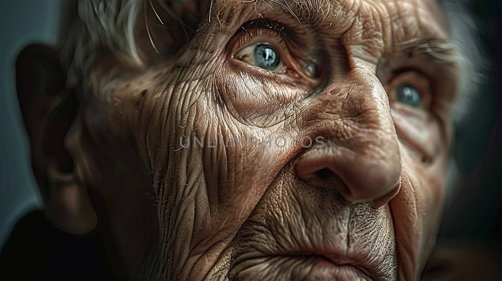 Portrait of a very old senior man looking serious,sad. Old senior man closeup serious expression portrait. Moody design. Grandpa