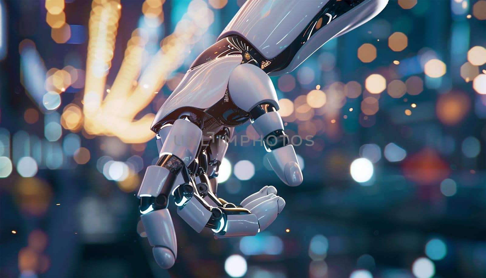 AI Artificial Intelligence Robot Head with digital graphic Brain Engine in modern city. 4k video Futuristic technology concept design cyber background