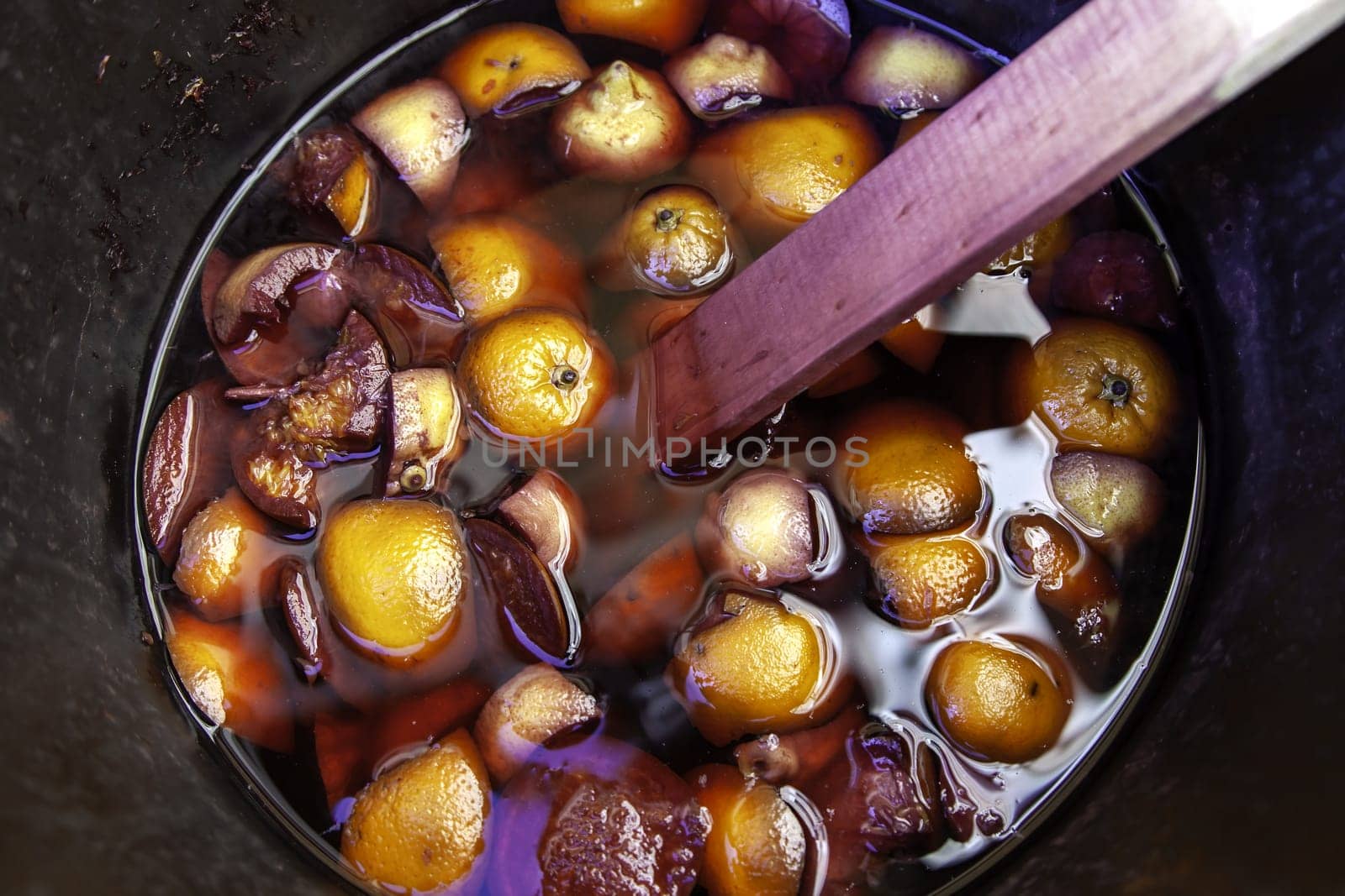 Detail of typical Spanish wine drink with fruits