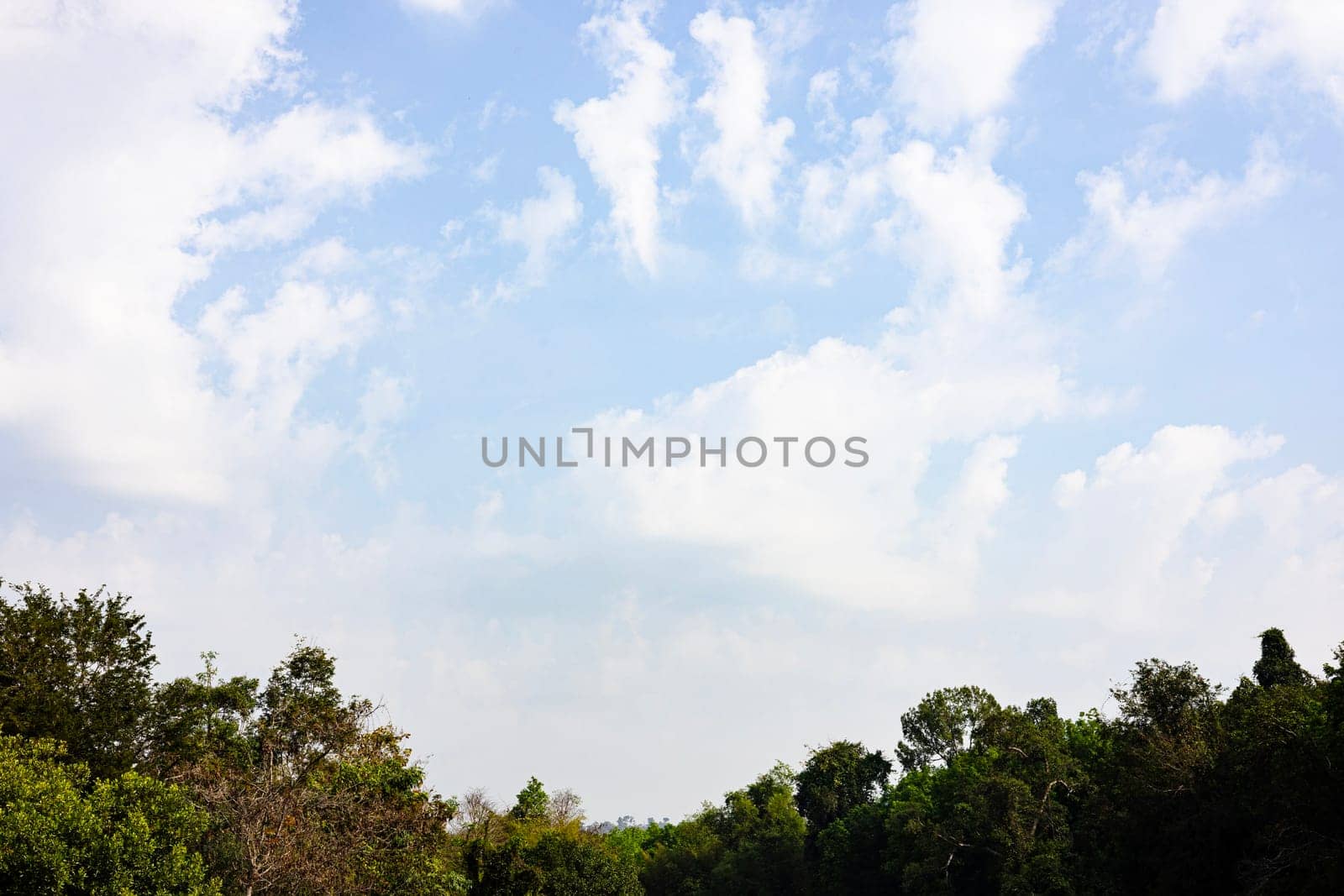 Pretty huge white clouds in the blue sky background.