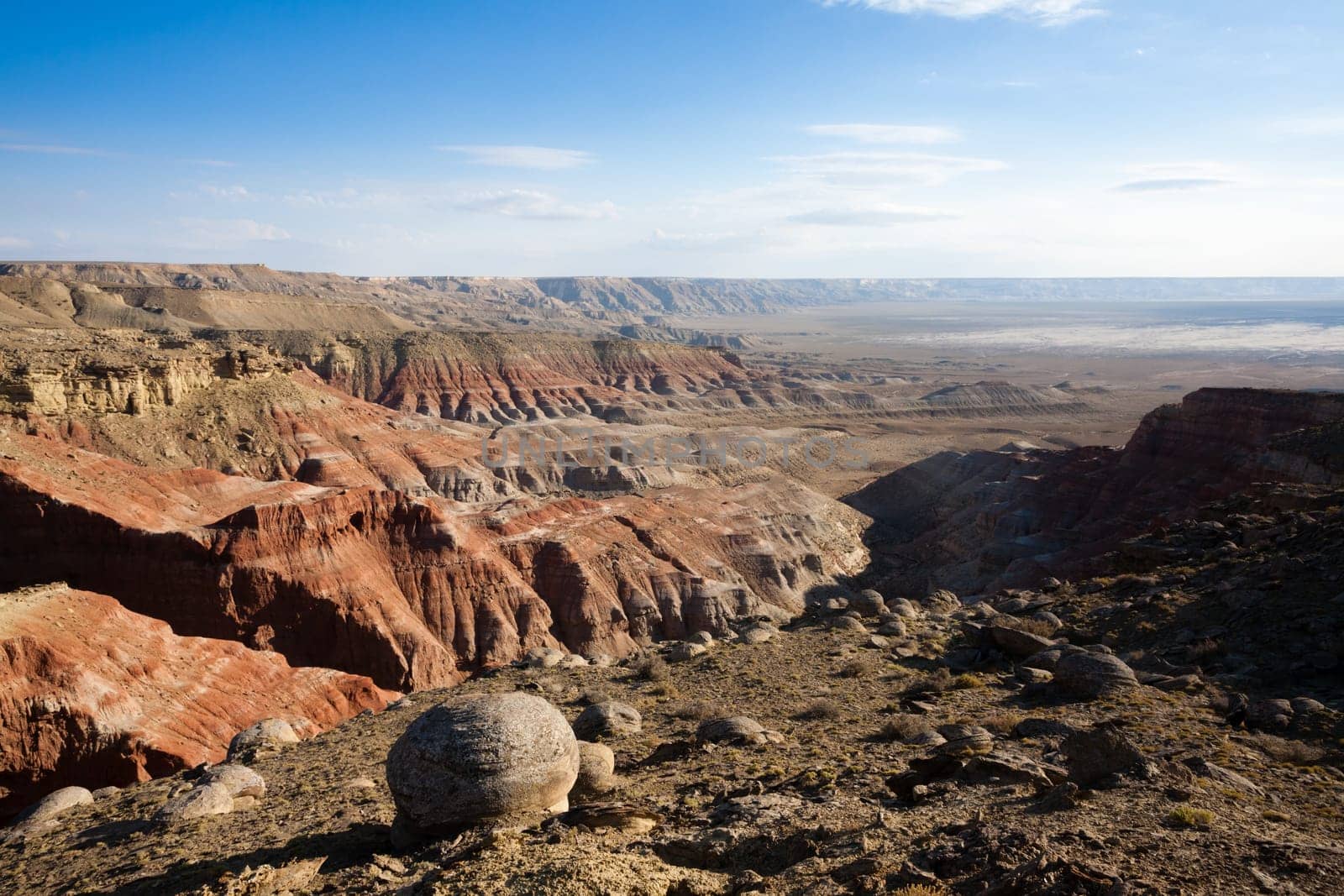 Mangystau region landscape, Kokesem area, Kazakhstan. Central asia panorama. Monument rock view