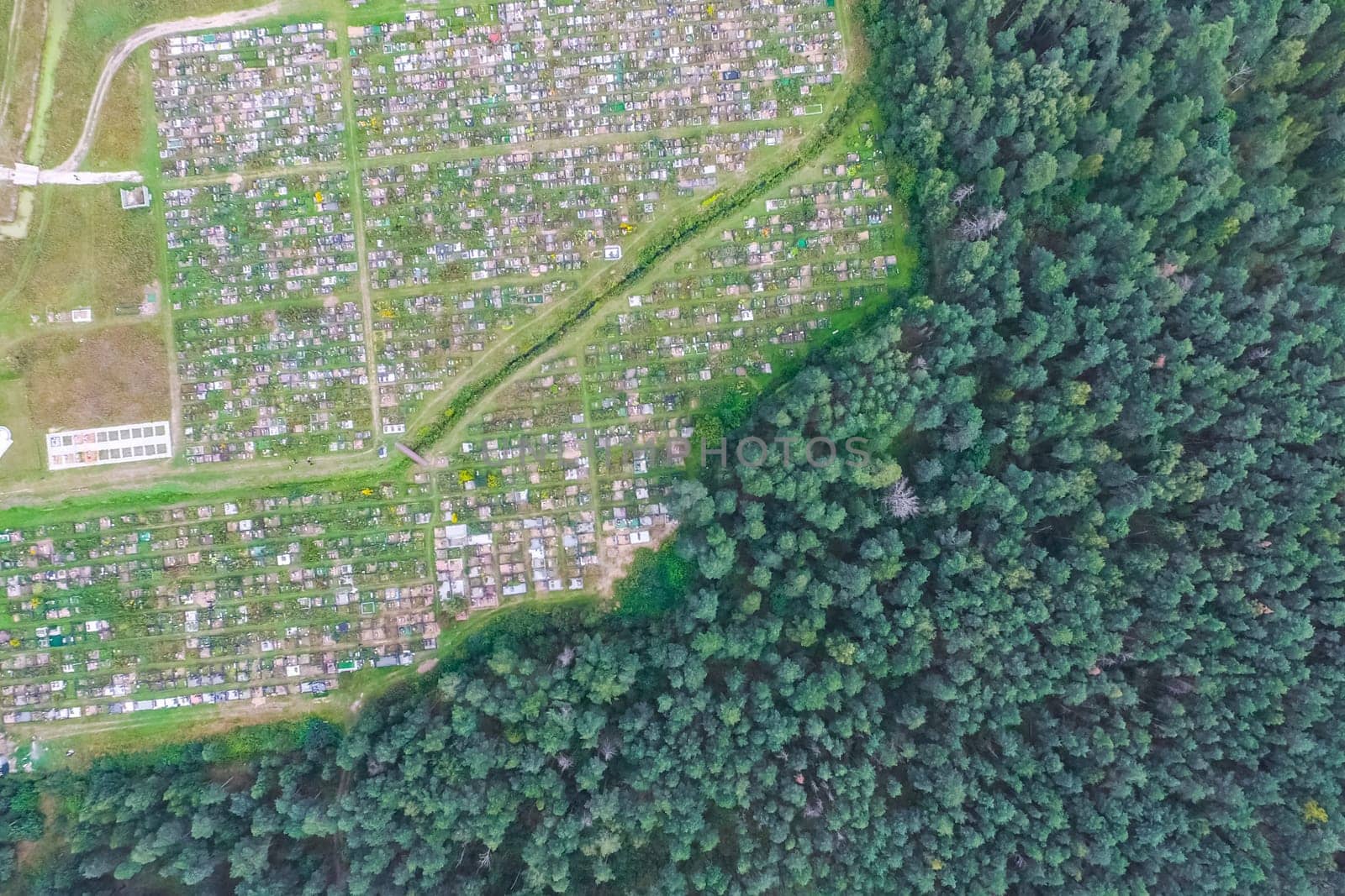 Top view of the village, fields and forests near the village