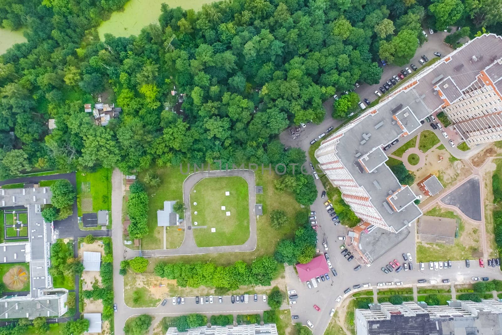 Top view of the village, fields and forests near the village