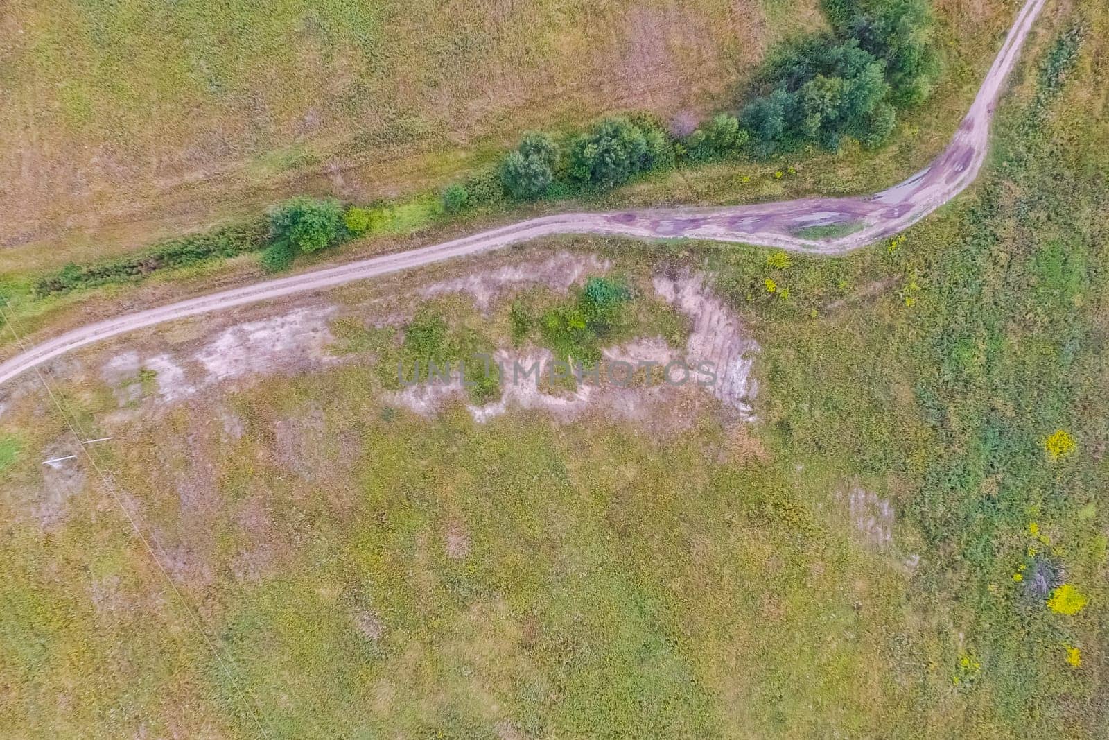 Top view of the village, fields and forests near the village