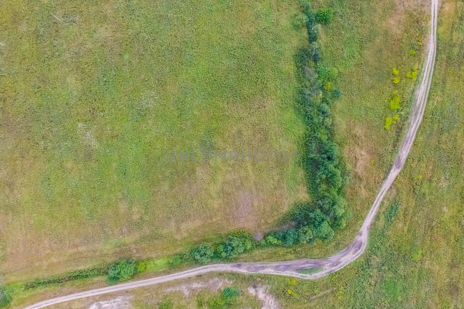 Top view of the village, fields and forests near the village
