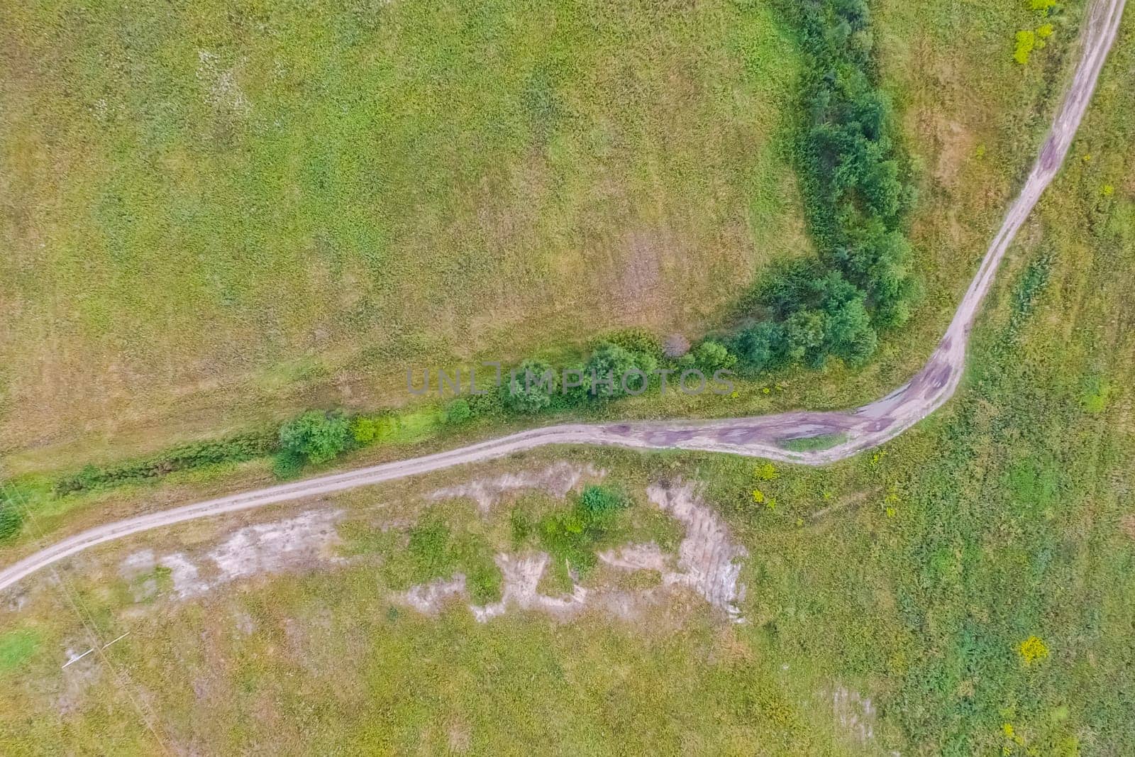 Top view of the village, fields and forests near the village