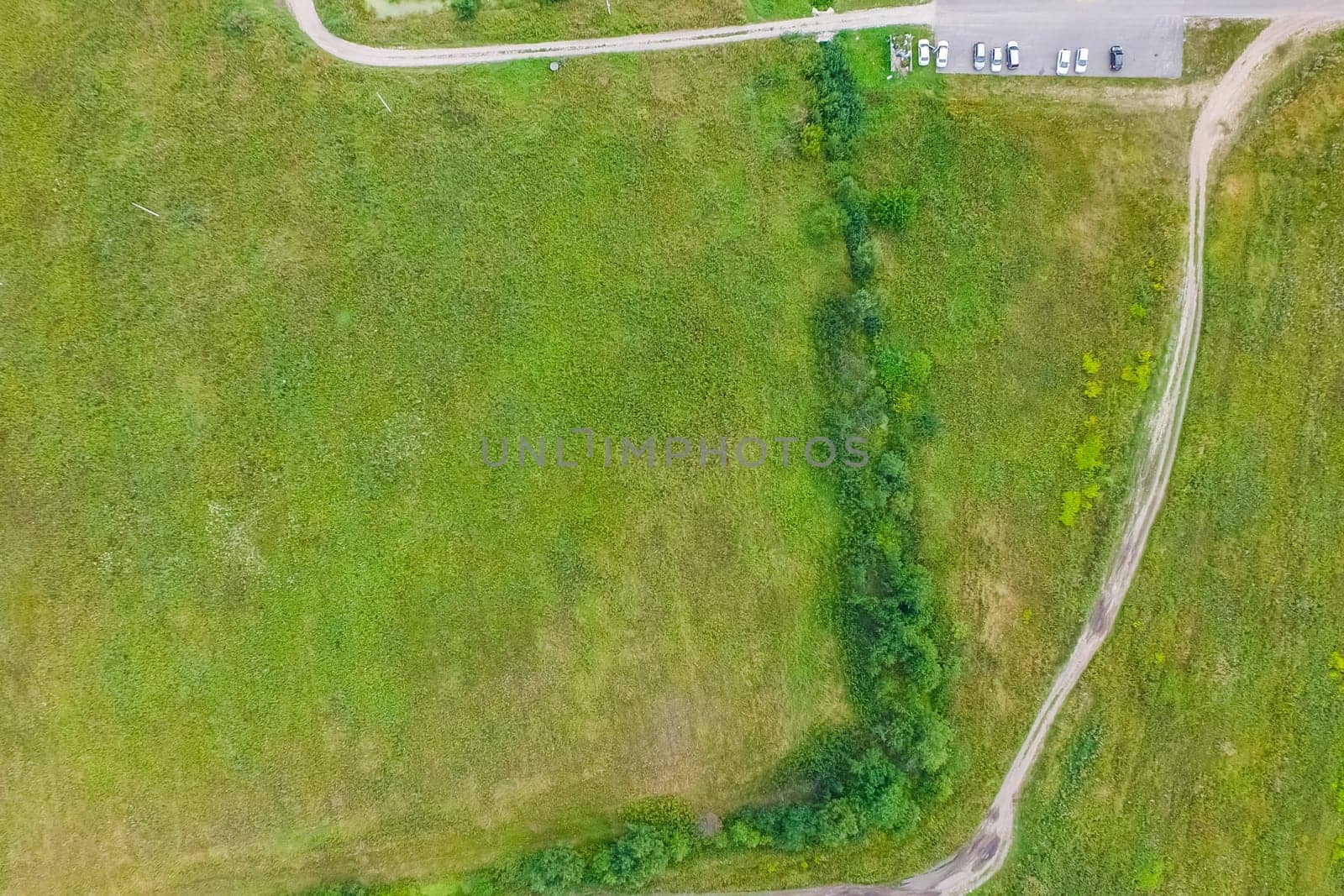 Top view of the village, fields and forests near the village
