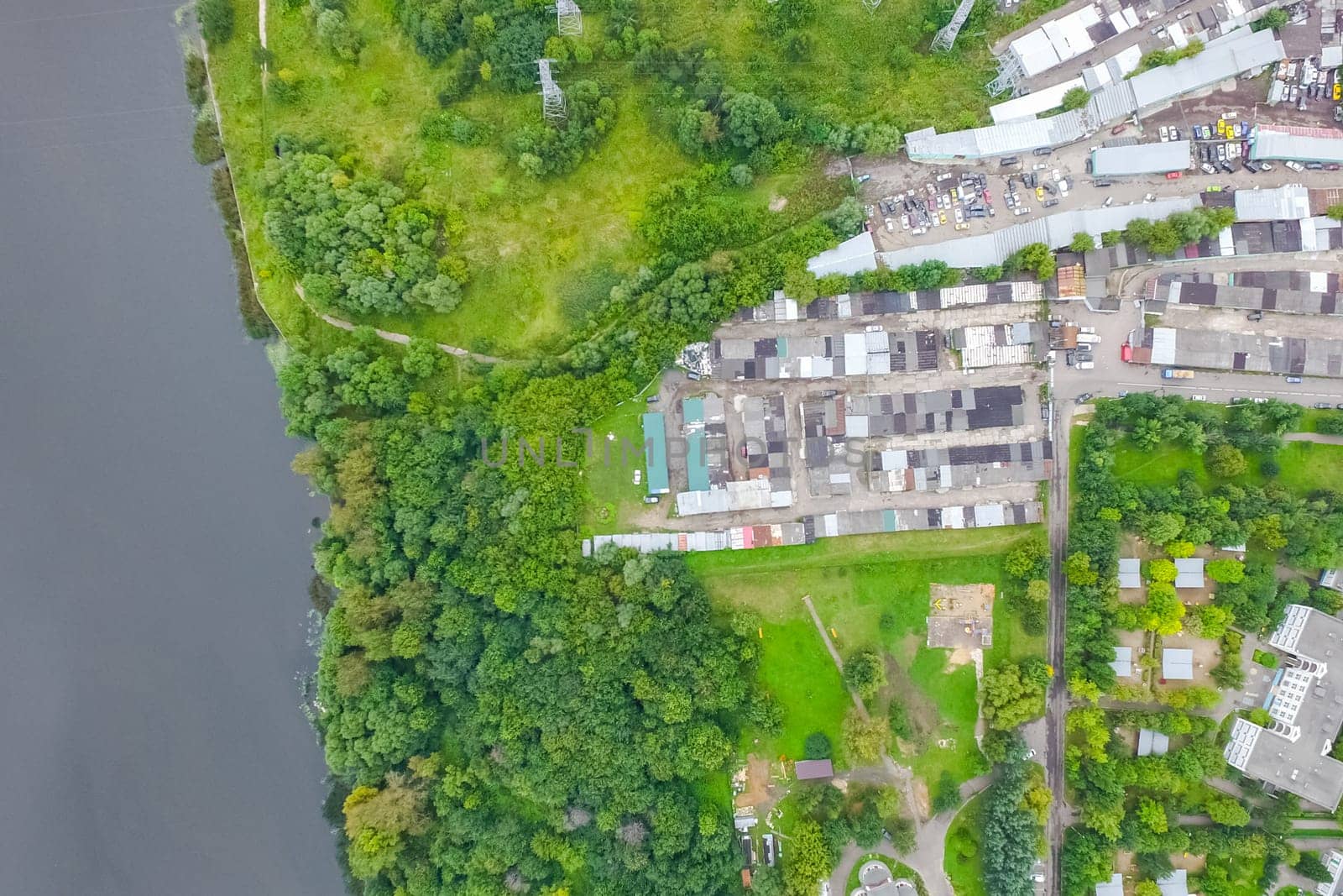 Top view of the city of Moscow, buildings and roads and other infrastructure of the city. Cityscape view from above.