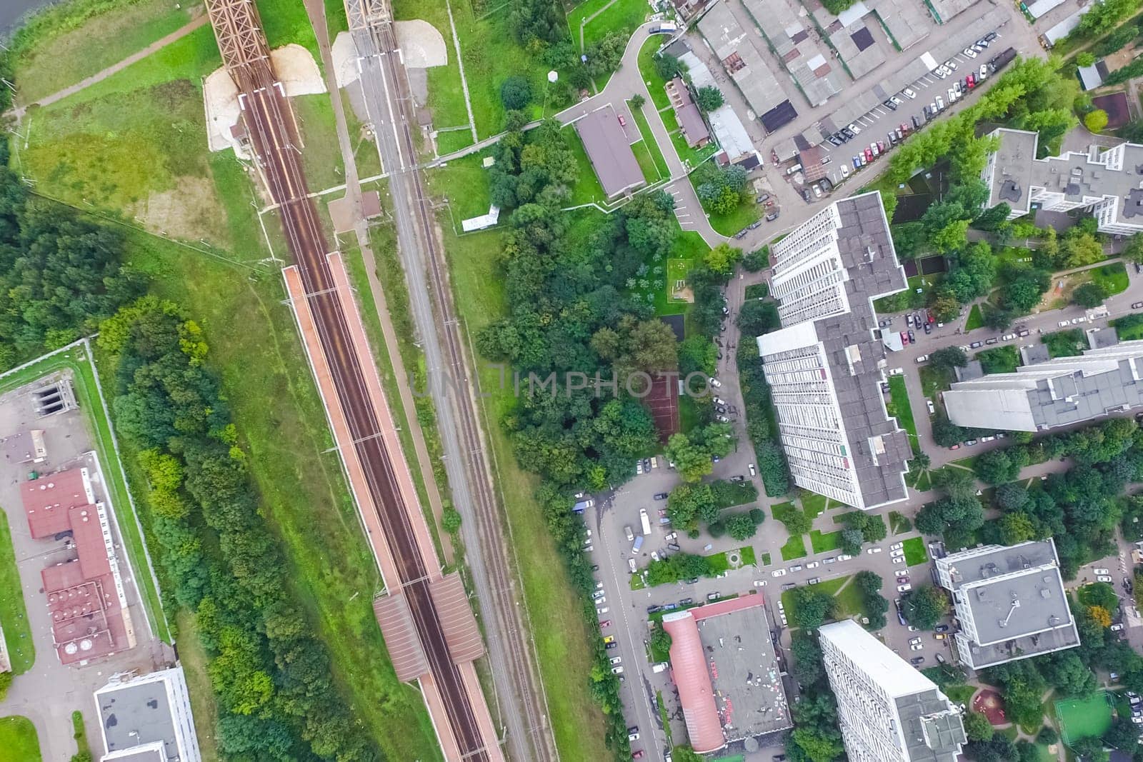 Top view of the city of Moscow, buildings and roads and other infrastructure of the city. Cityscape view from above.