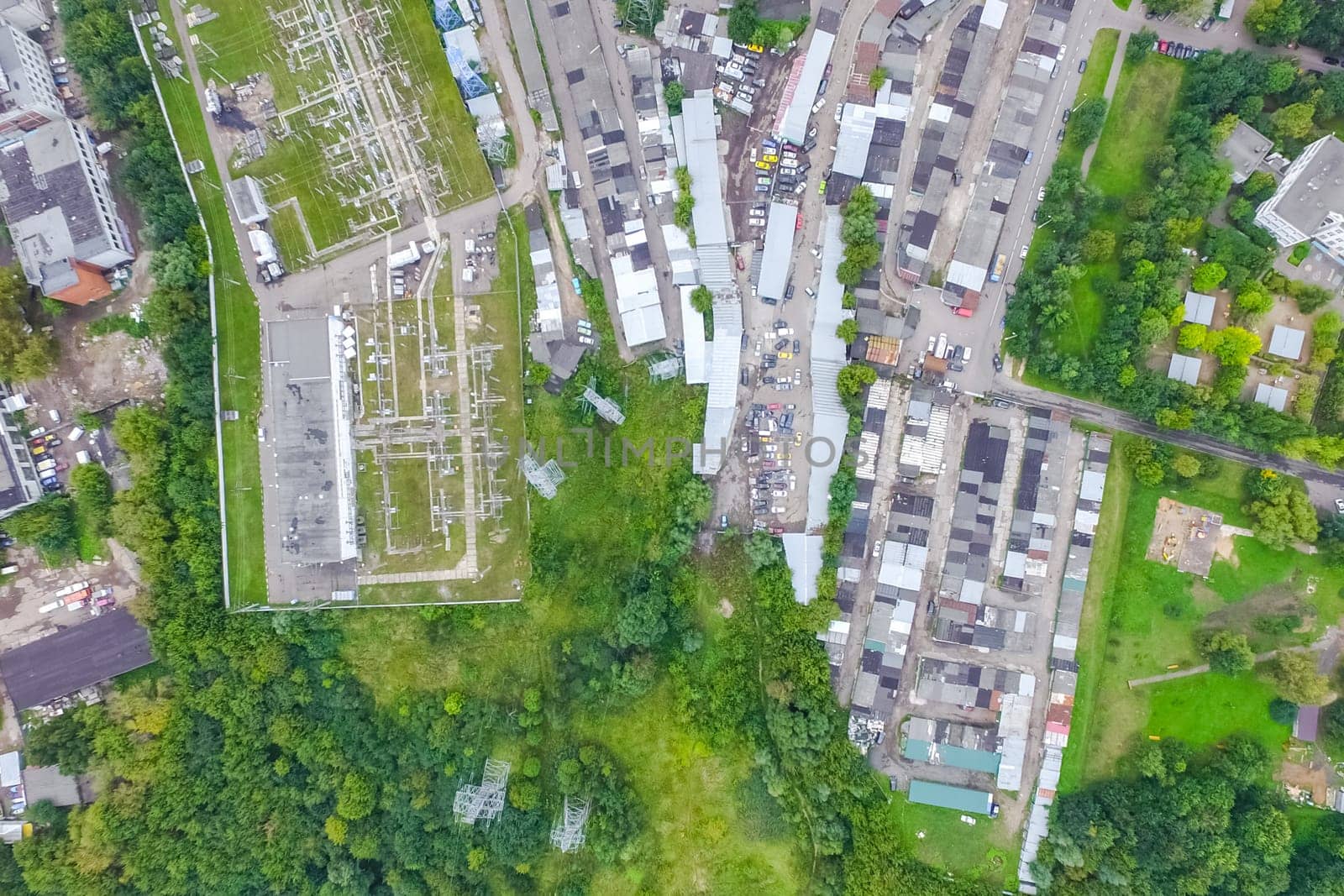 Top view of the city of Moscow, buildings and roads and other infrastructure of the city. Cityscape view from above.
