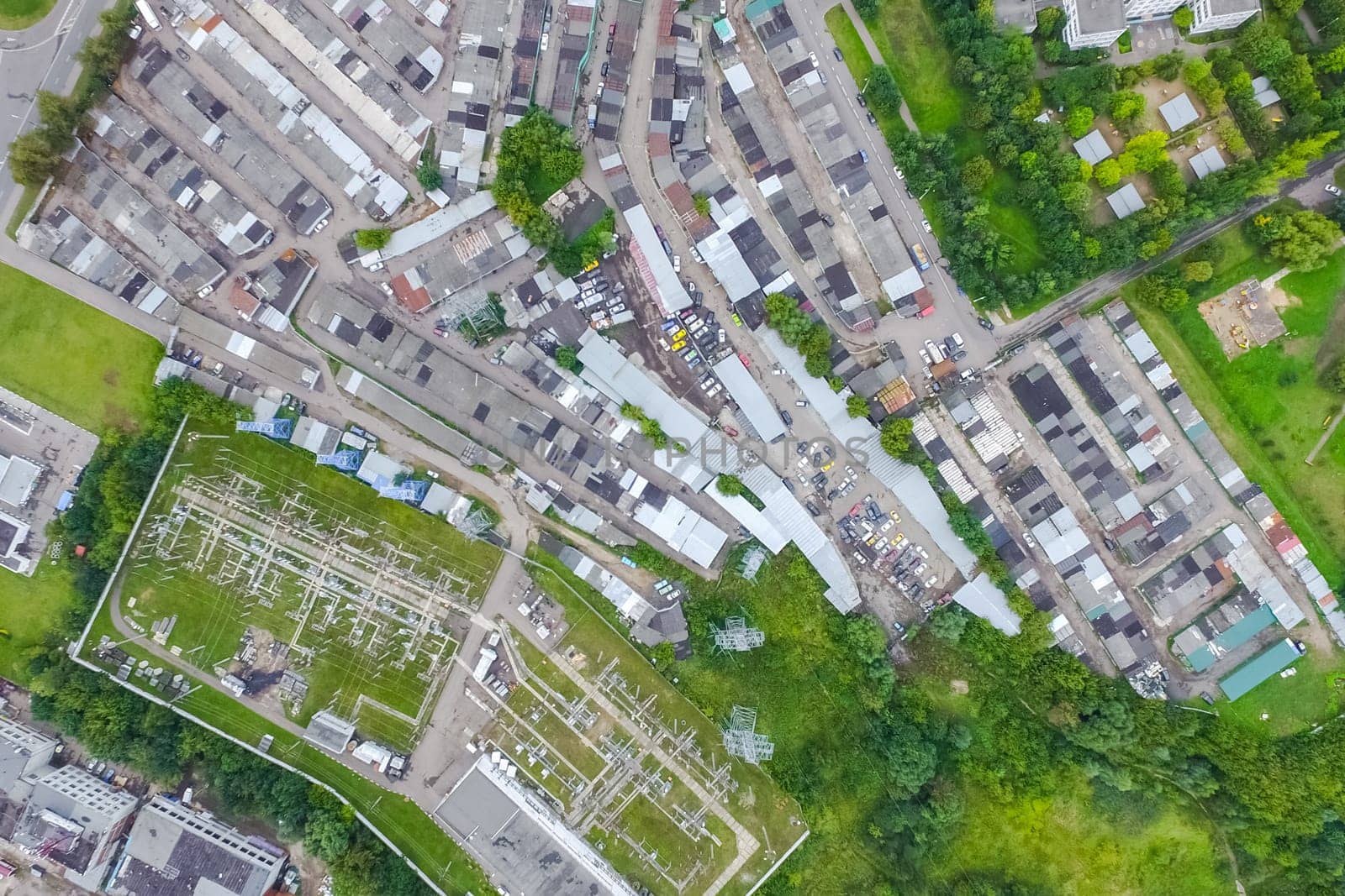 Top view of the city of Moscow, buildings and roads and other infrastructure of the city. Cityscape view from above.