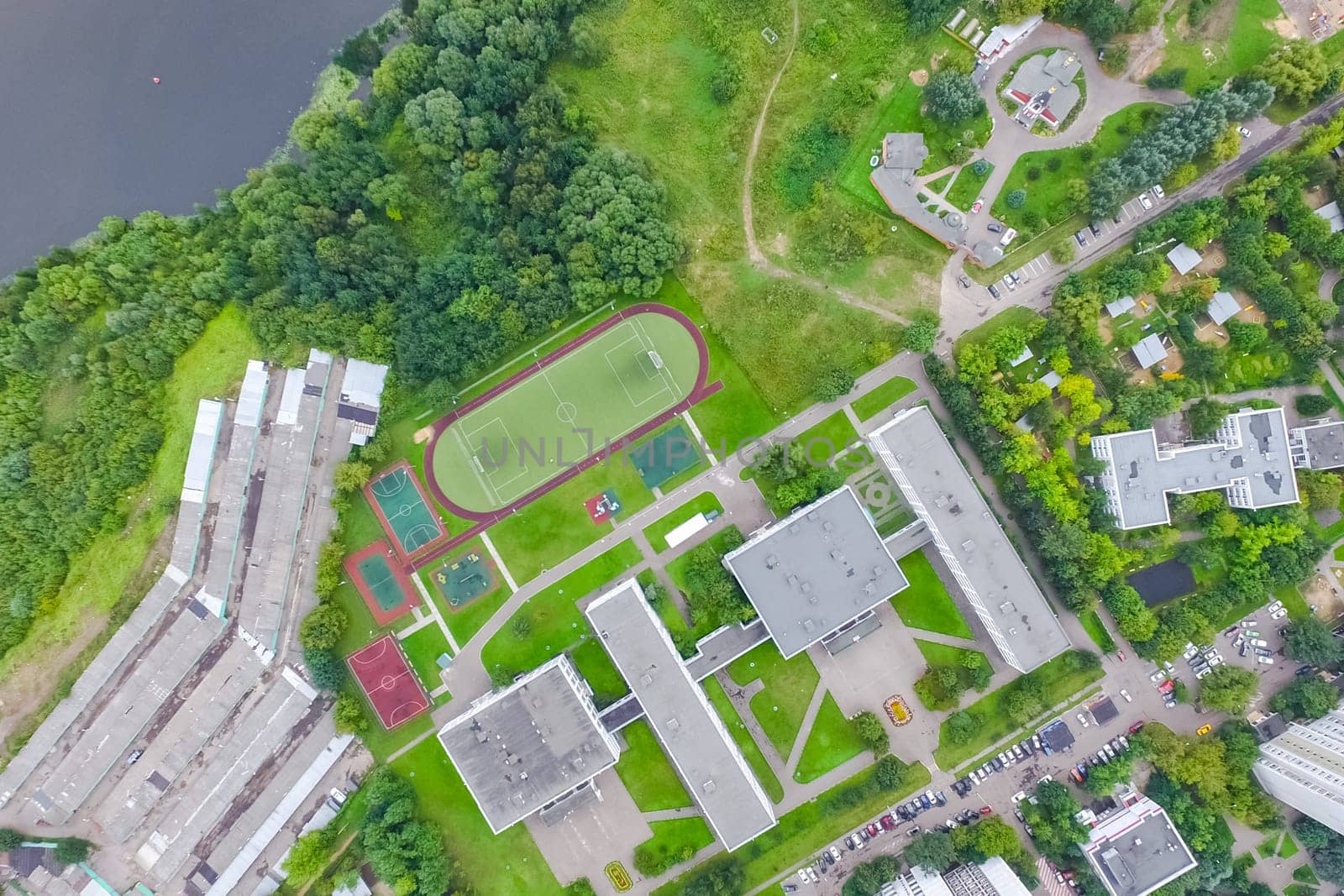 Top view of the city of Moscow, buildings and roads and other infrastructure of the city. Cityscape view from above.