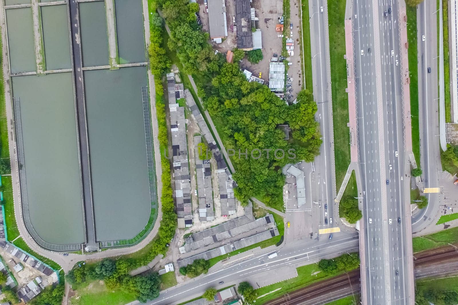 Top view of the highway. The road to the city.