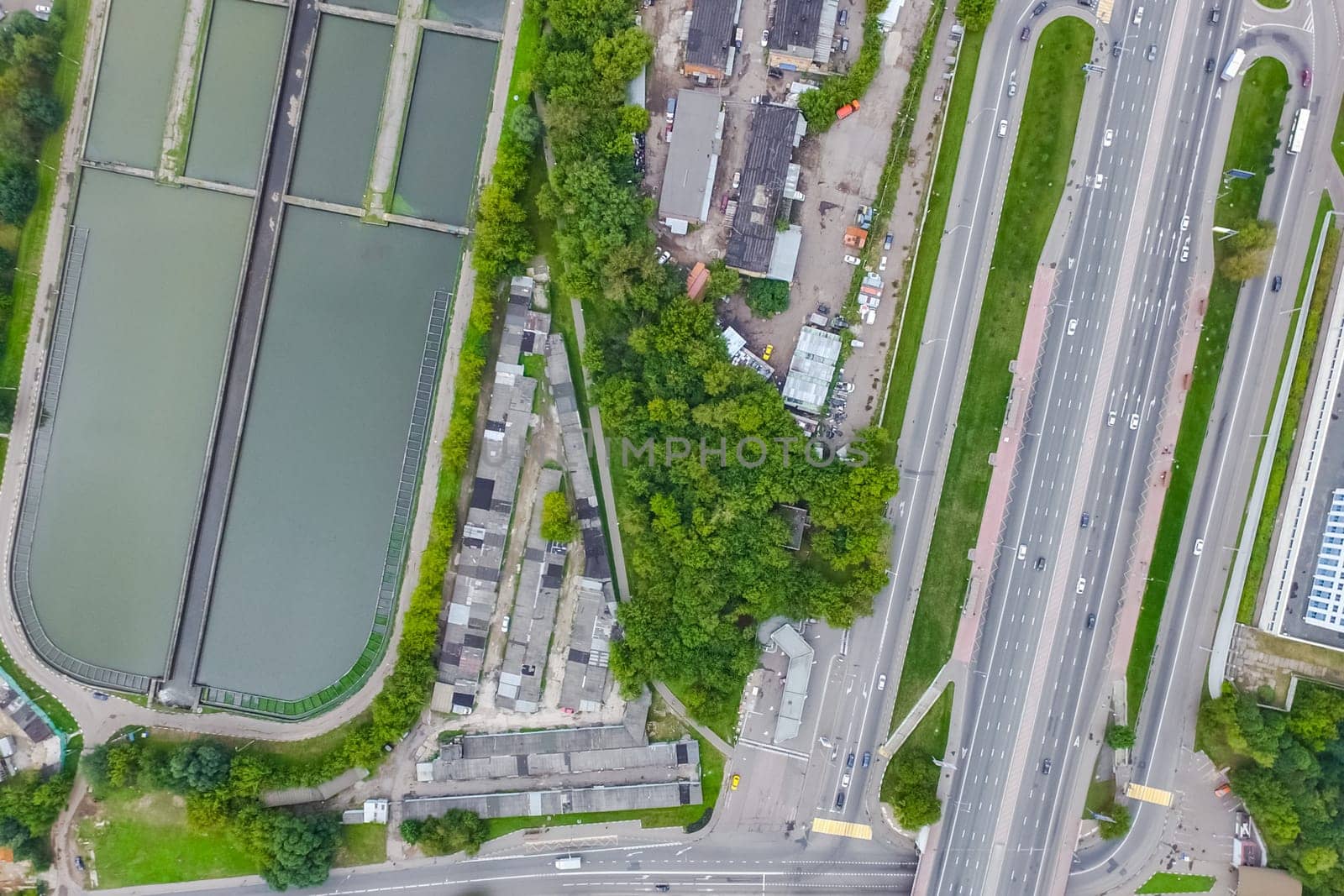 Top view of the highway. The road to the city.