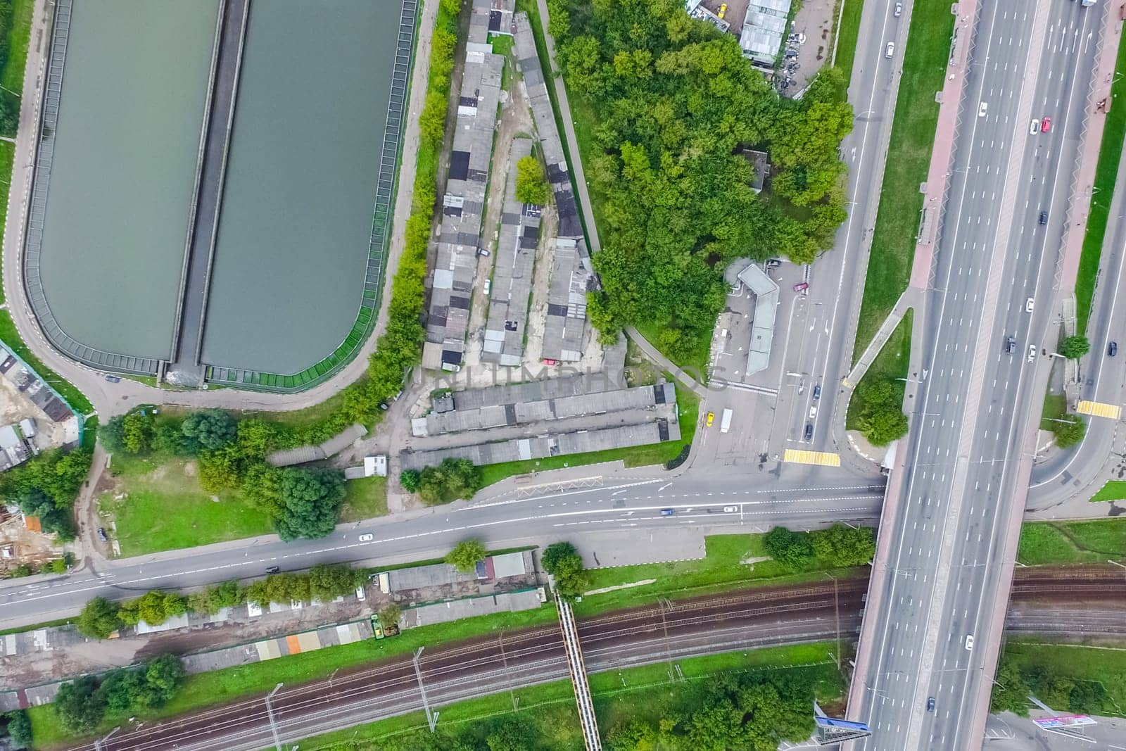 Top view of the highway. The road to the city.