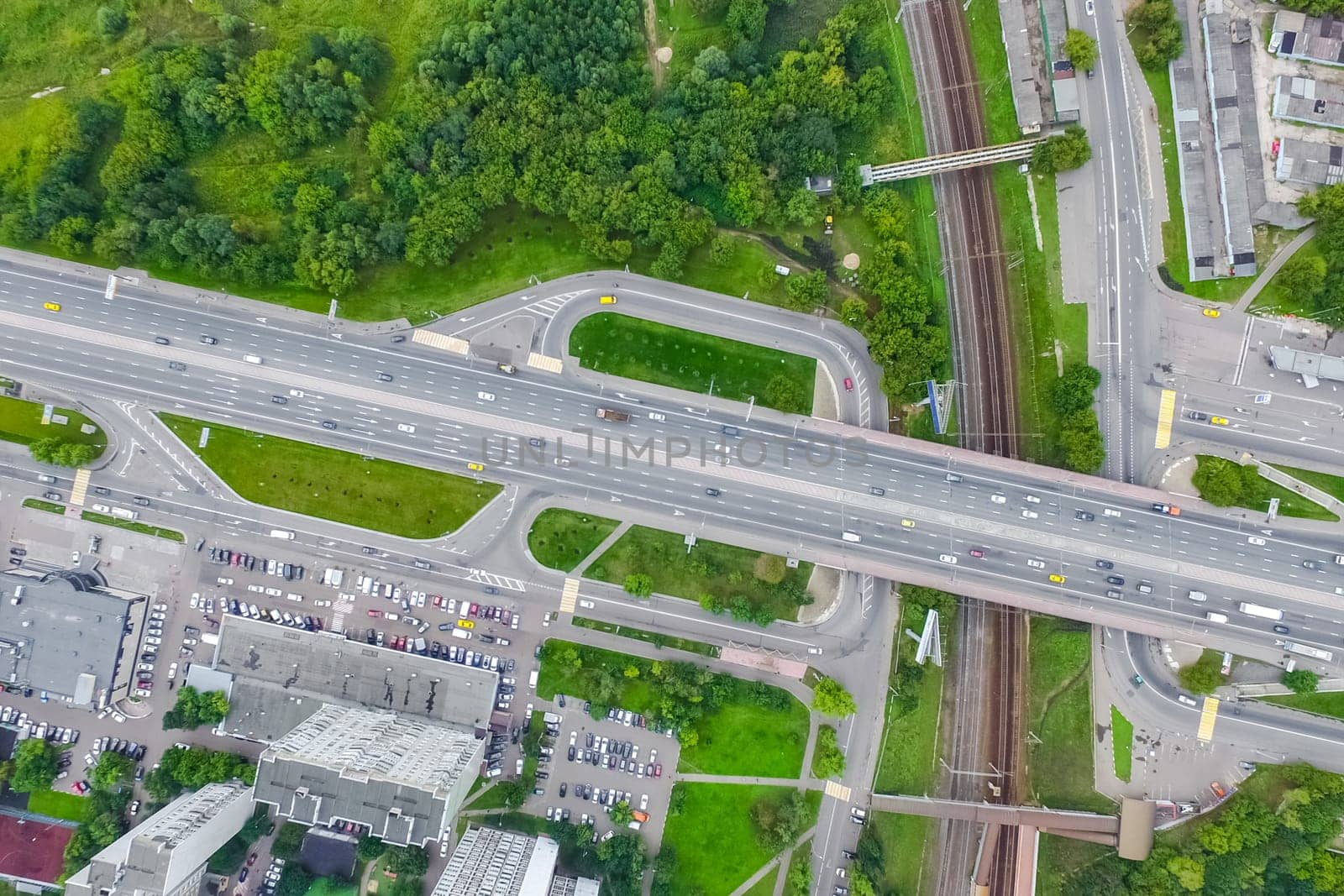 Top view of the highway. The road to the city.
