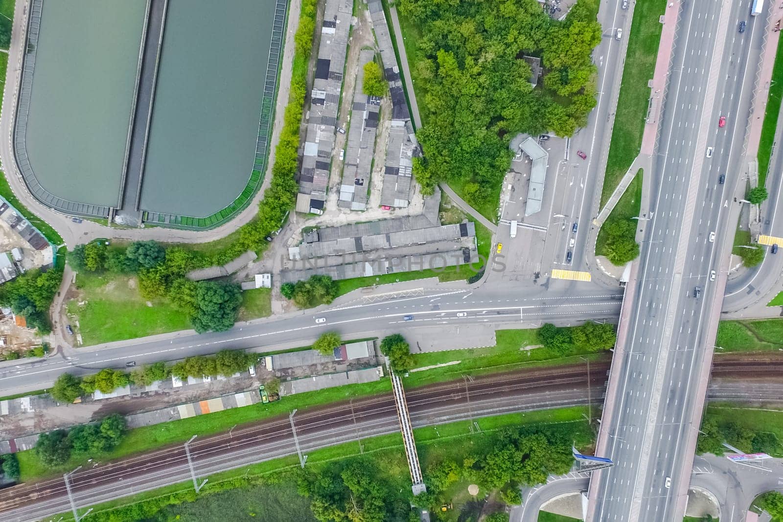 Top view of the highway. The road to the city.