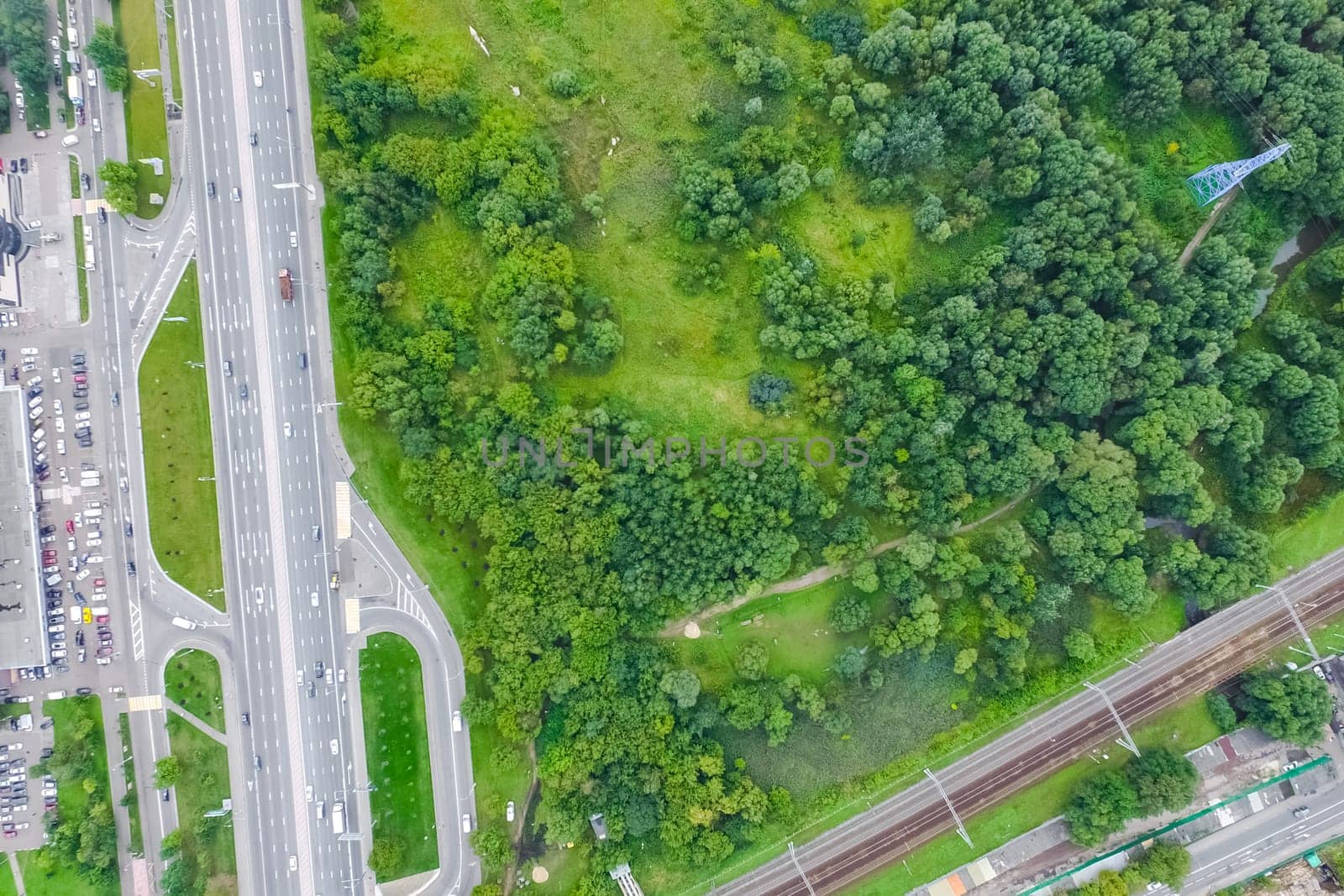 Top view of the highway. The road to the city.