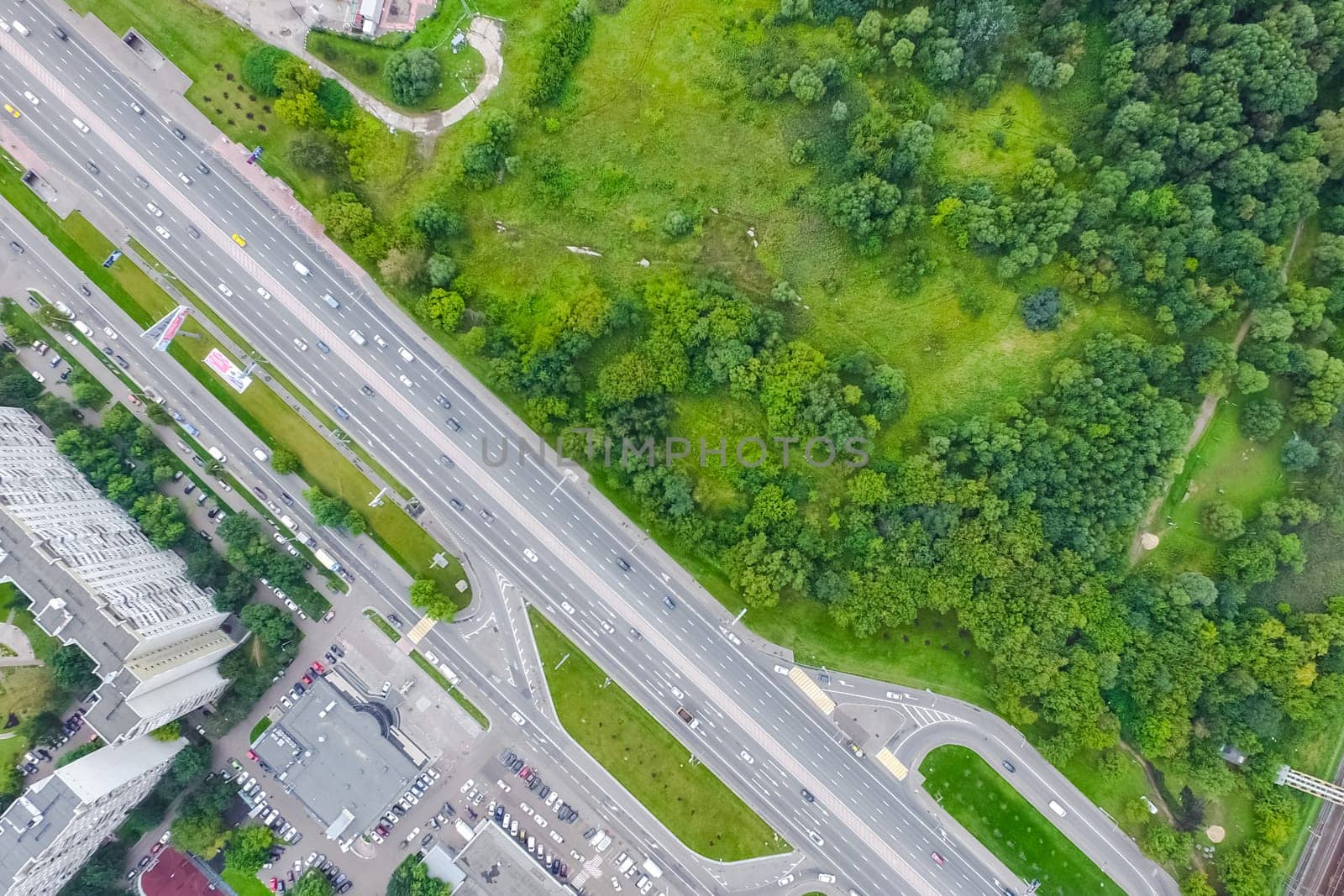 Top view of the highway. The road to the city.