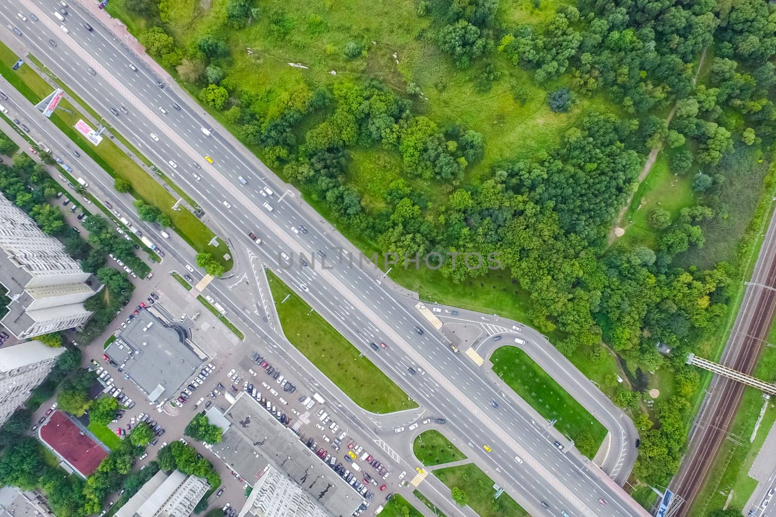 Top view of the highway. The road to the city.