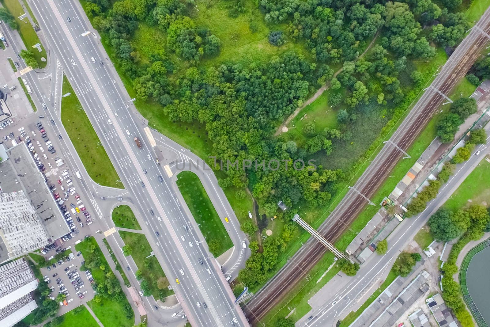Top view of the highway. The road to the city.