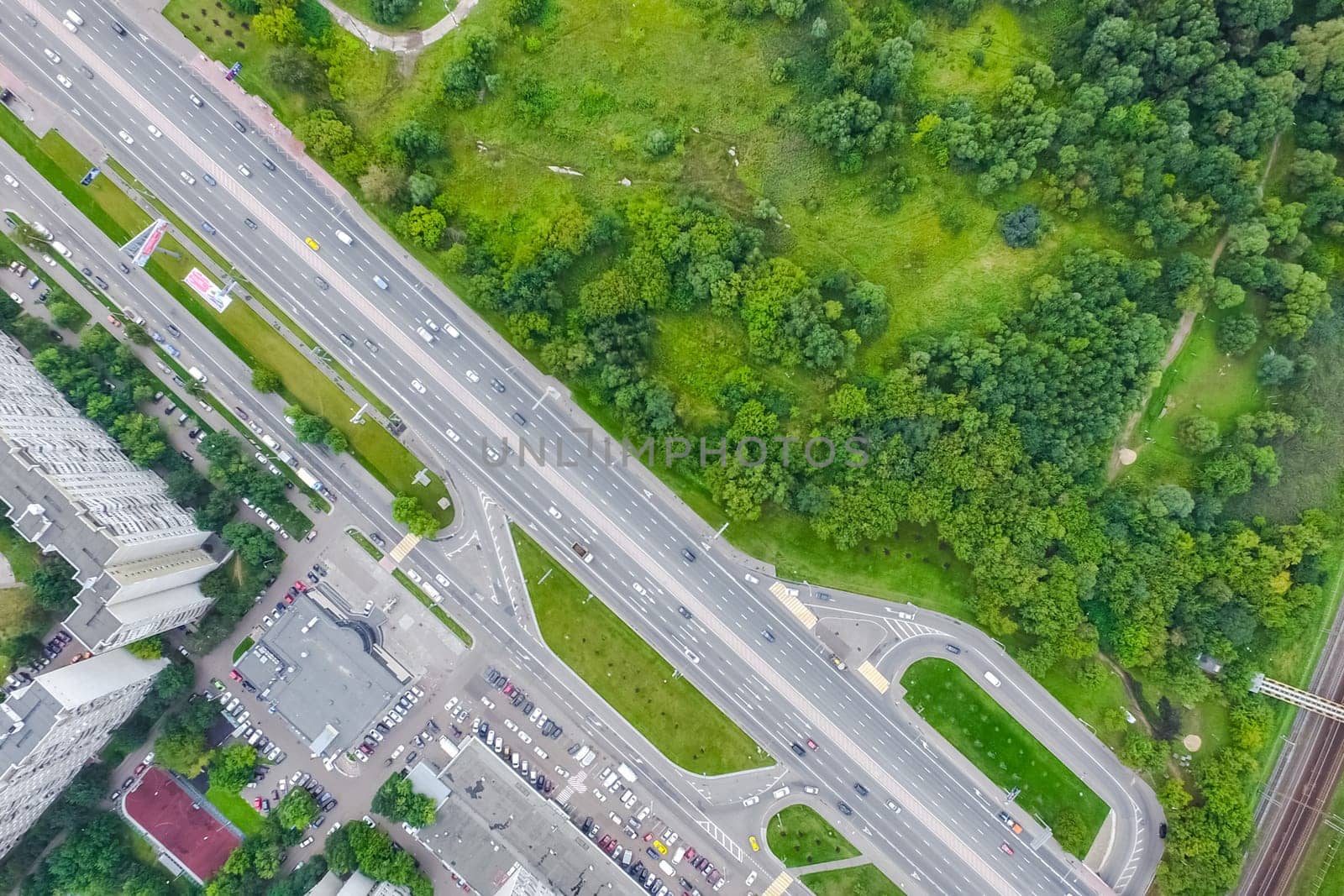 Top view of the highway. The road to the city.