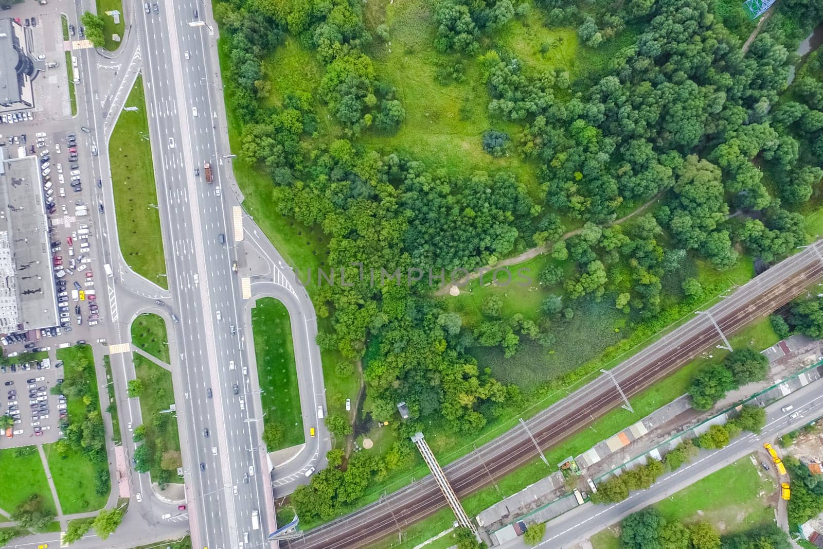 Top view of the highway. The road to the city.