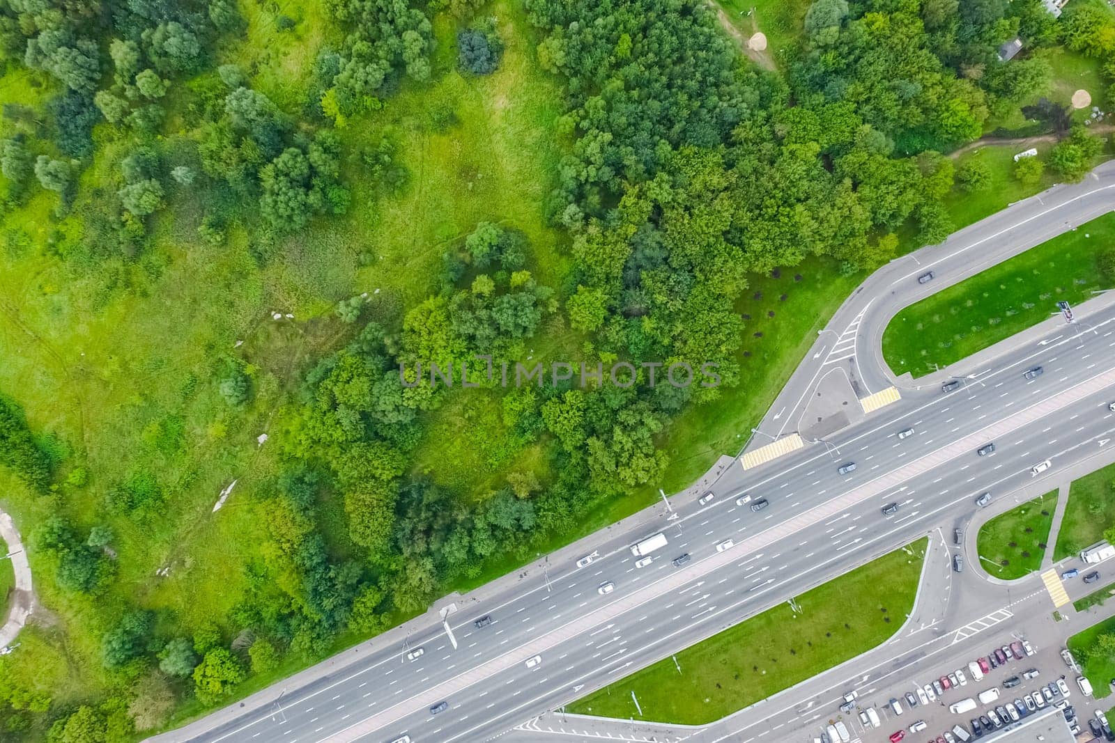 Top view of the city of Moscow, buildings and roads and other infrastructure of the city. Cityscape view from above.