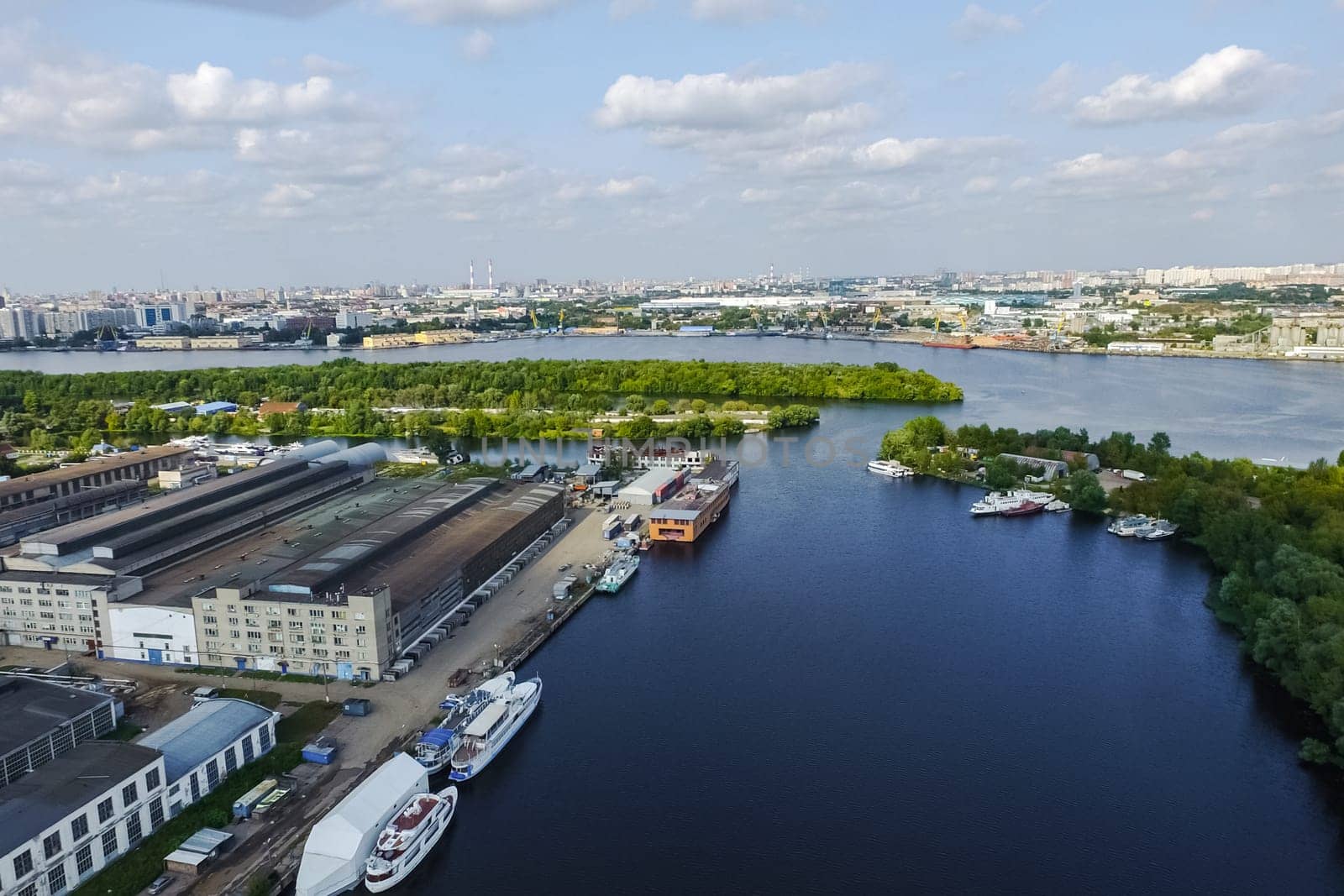 Top view of the city of Moscow, buildings and roads and other infrastructure of the city. Cityscape view from above.