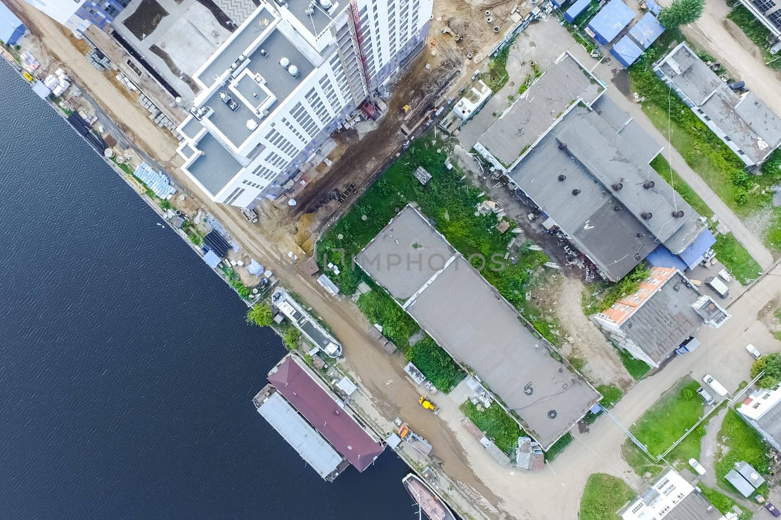 Top view of the city of Moscow, buildings and roads and other infrastructure of the city. Cityscape view from above.