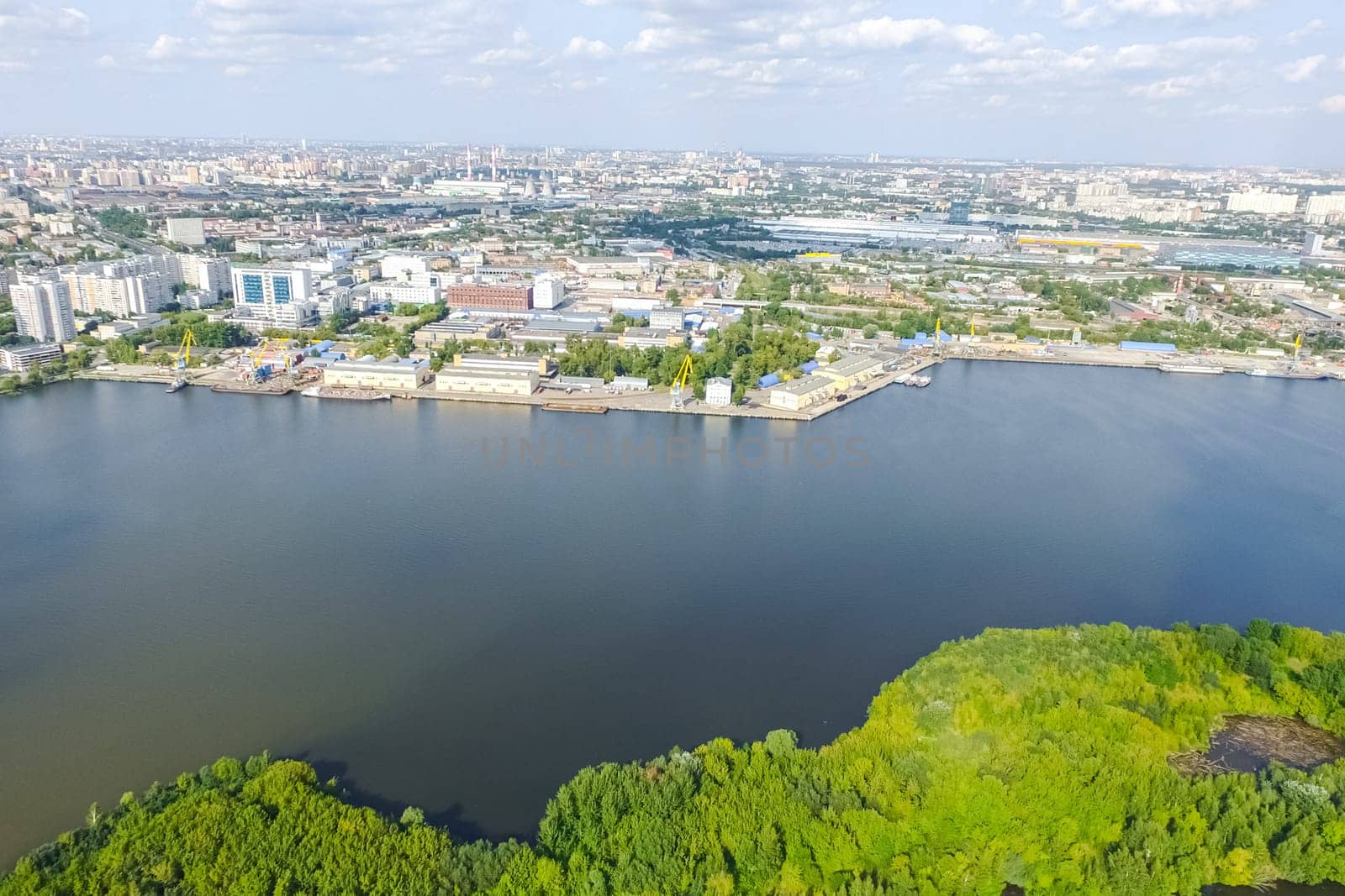 Top view of the city of Moscow, buildings and roads and other infrastructure of the city. Cityscape view from above.